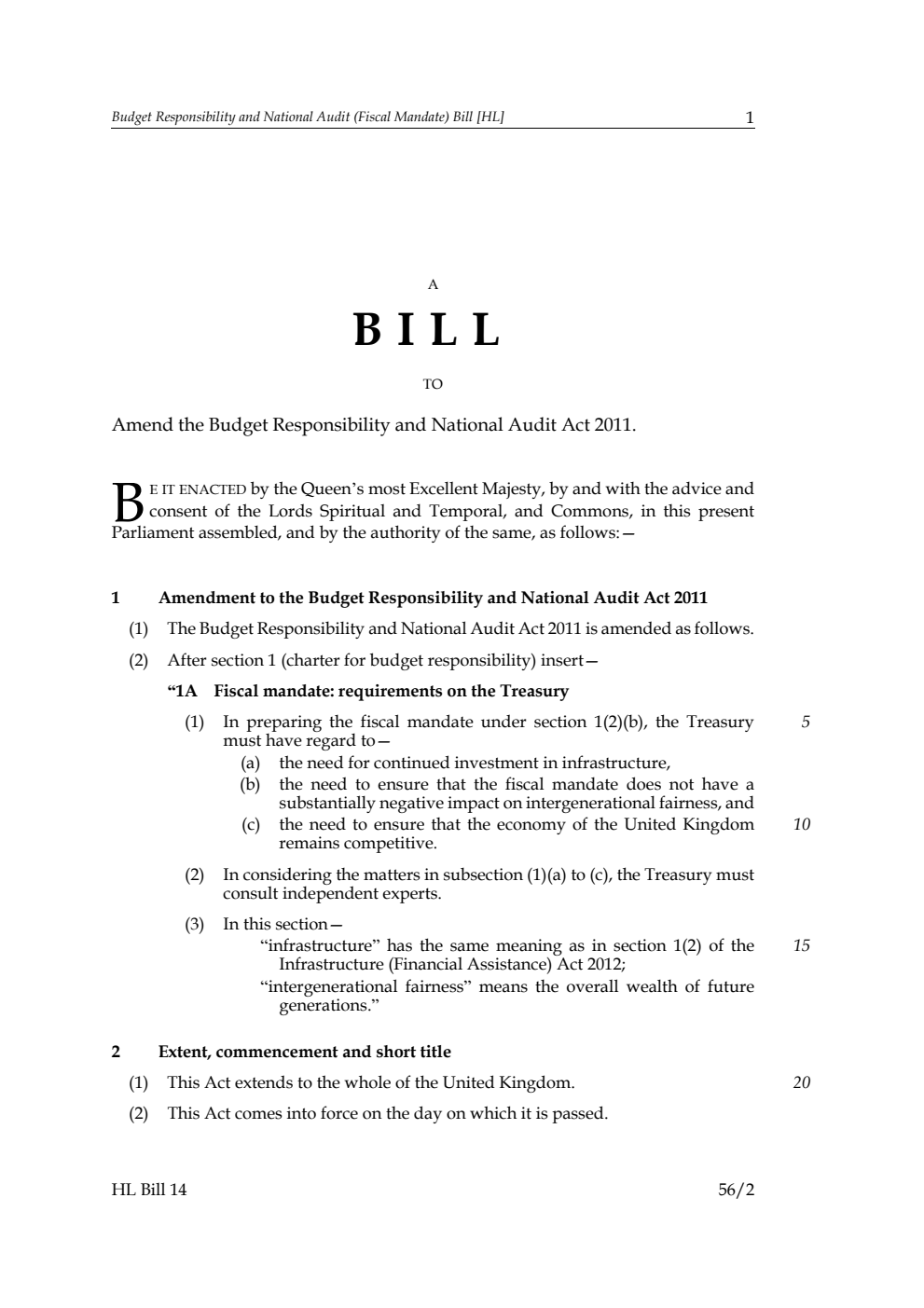 Budget Responsibility and National Audit (Fiscal Mandate) Bill