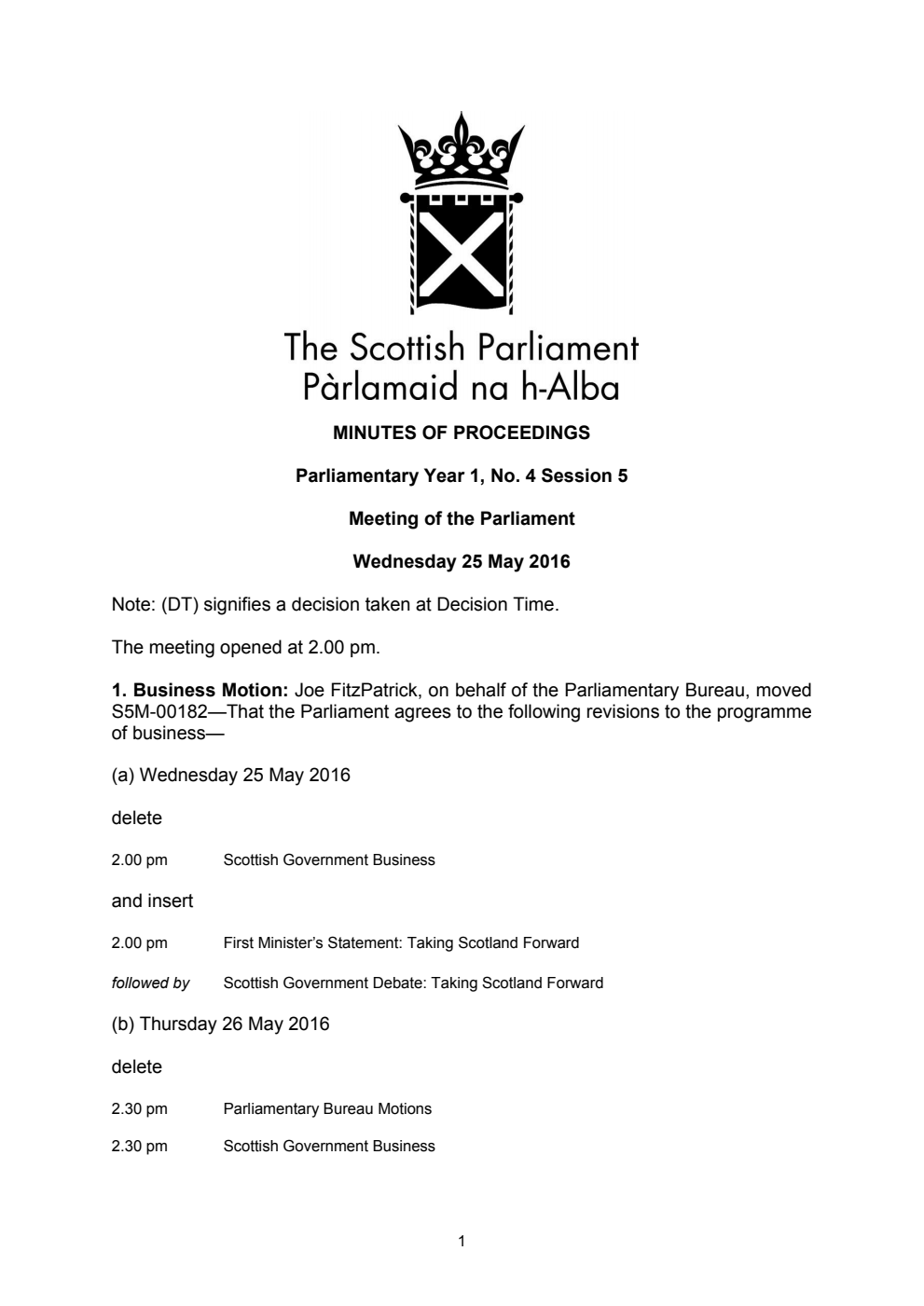 Minutes of Proceedings 25 May 2016 Vol. 1, No. 4 Session 5