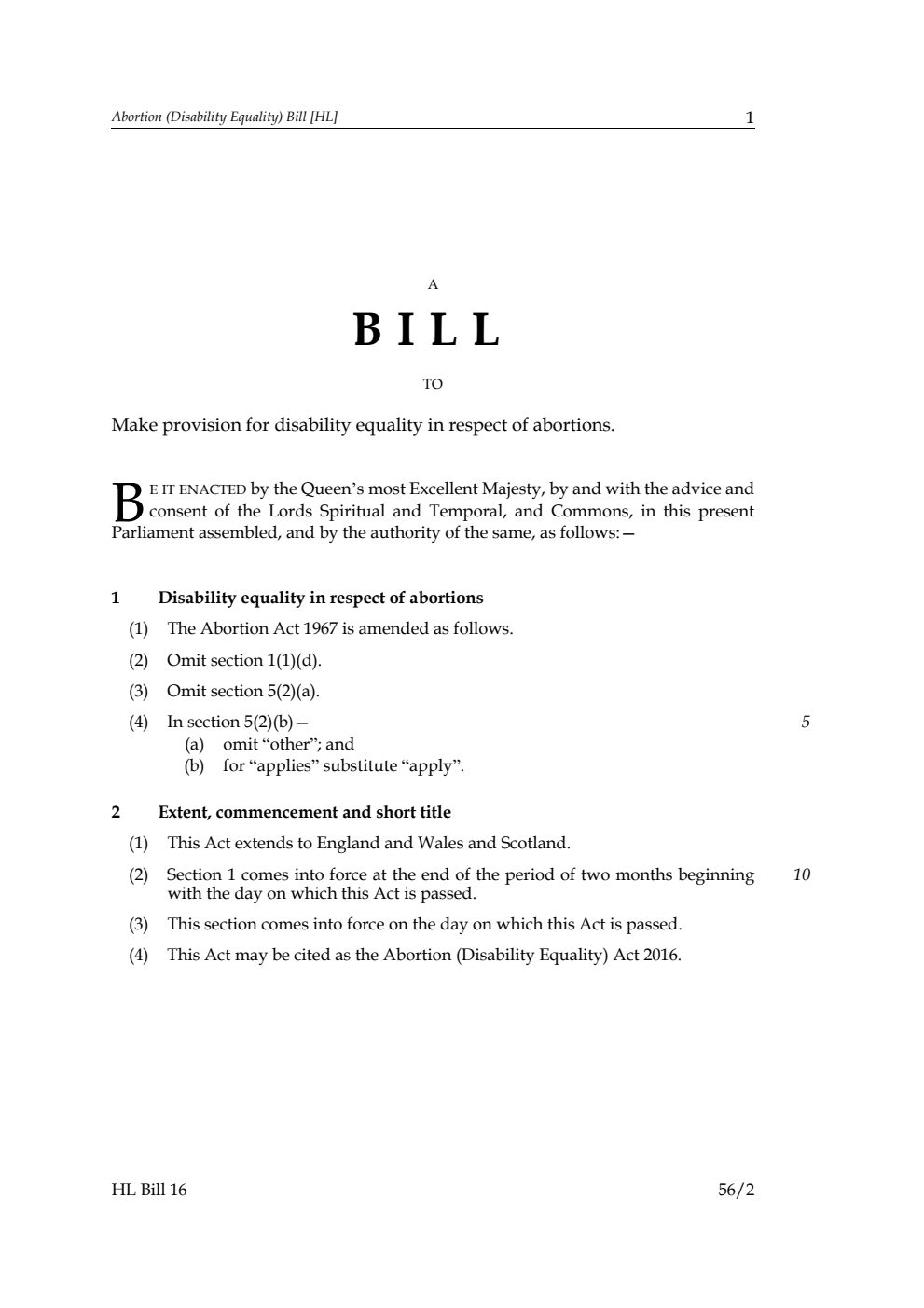 Abortion (Disability Equality) Bill