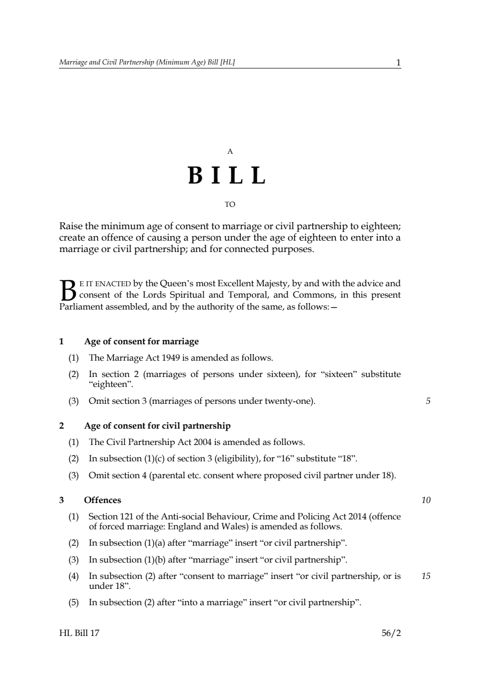 Marriage and Civil Partnership (Minimum Age) Bill