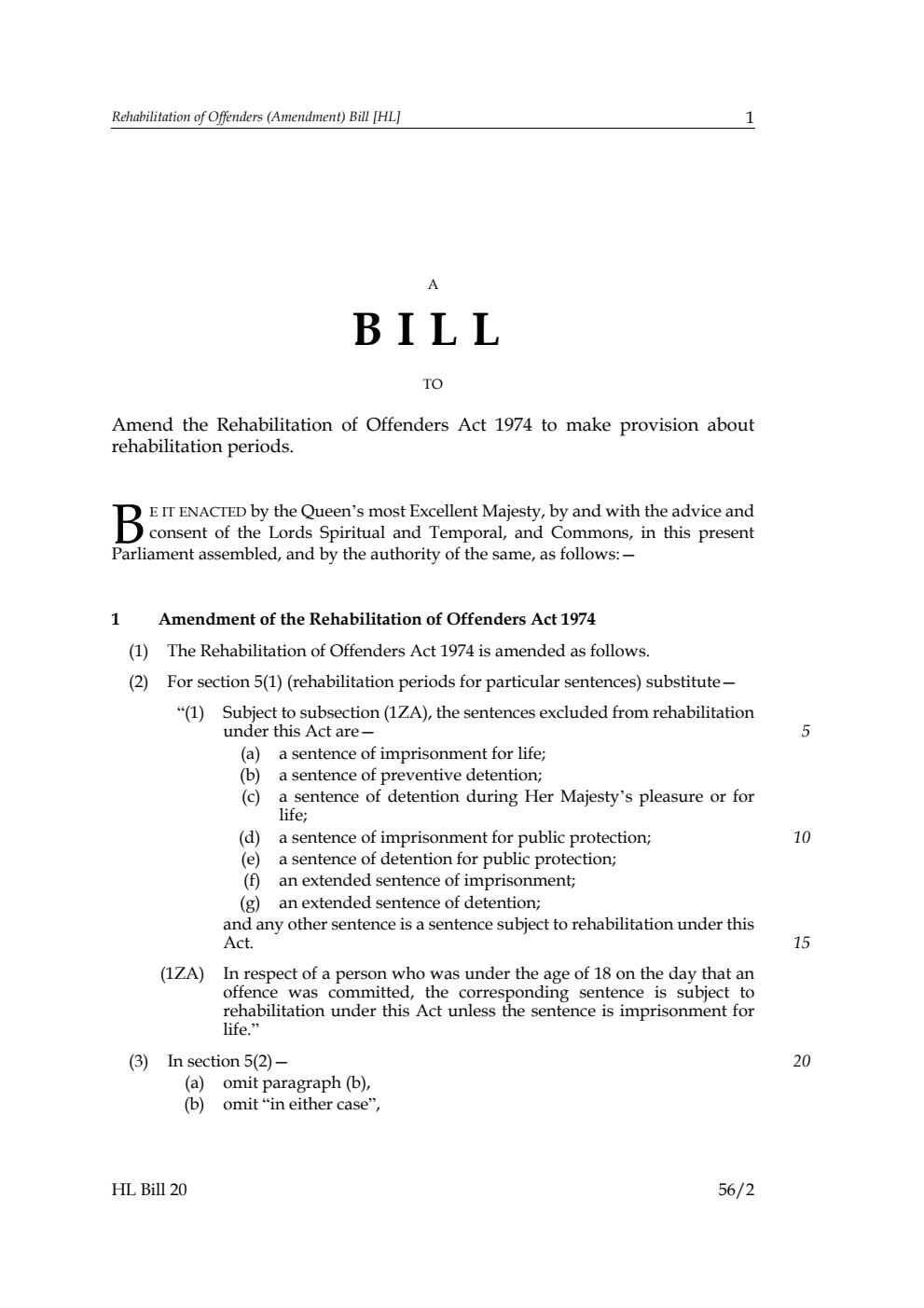 Rehabilitation of Offenders (Amendment) Bill