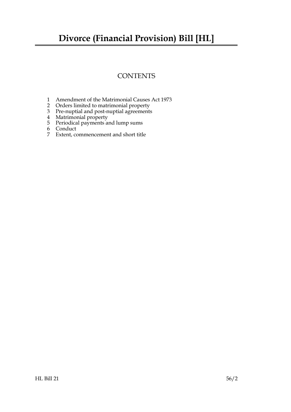 Divorce (Financial Provision) Bill