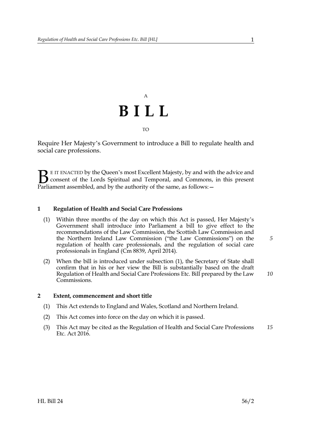 Regulation of Health and Social Care Professions Etc. Bill