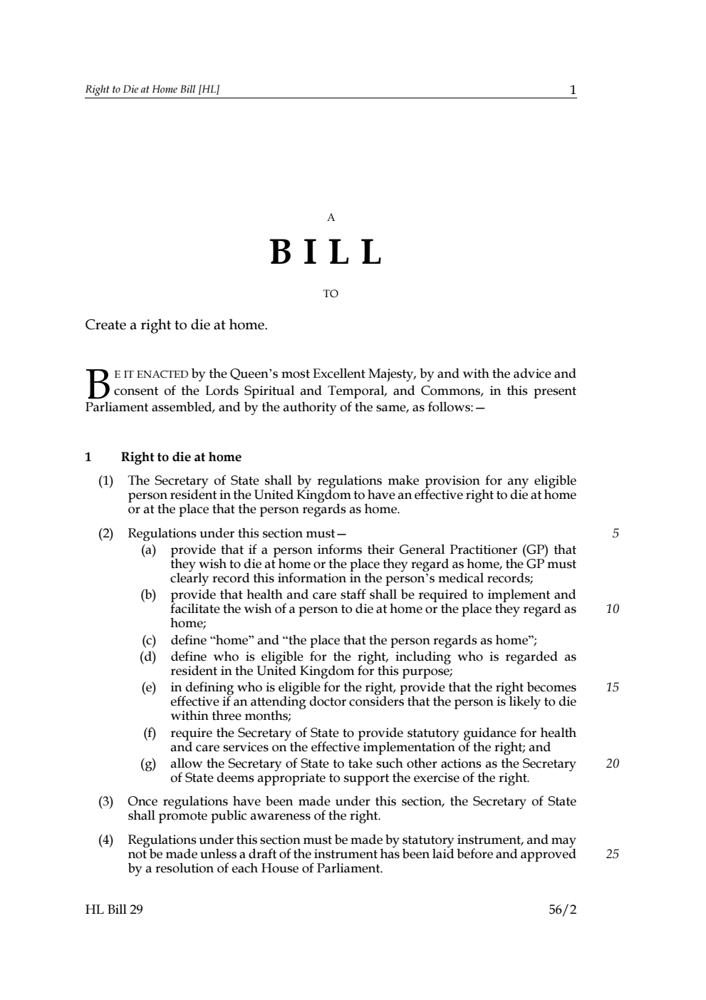 Right to Die at Home Bill