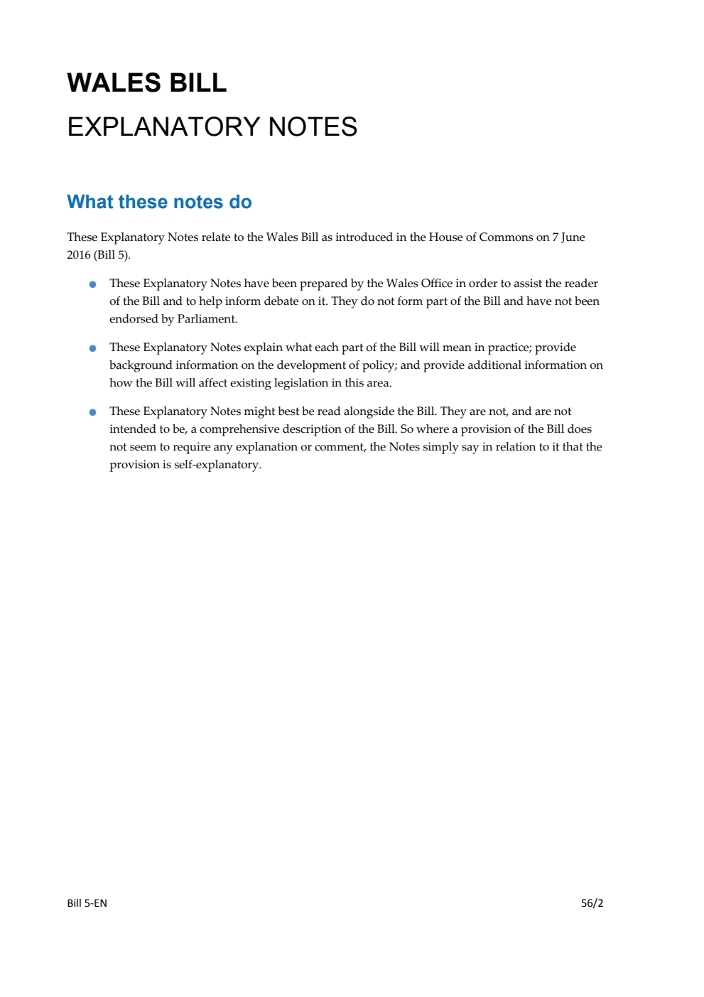 Wales Bill Explanatory Notes