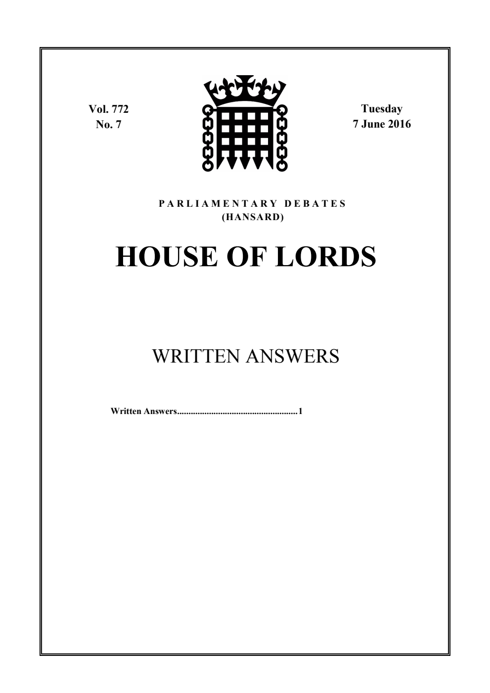 HOL Daily Report Written Answers 07.06.16