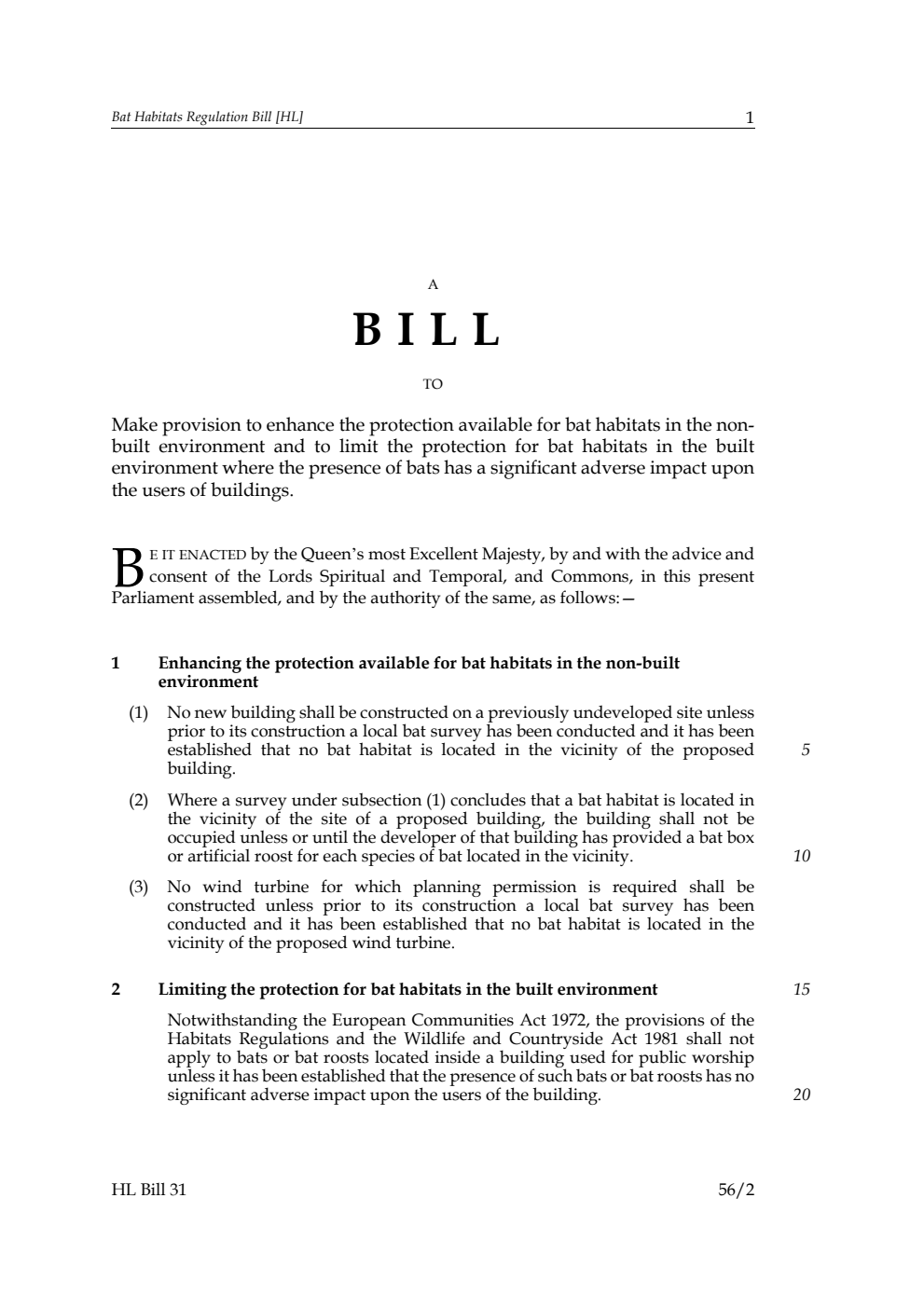 Bat Habitats Regulation Bill