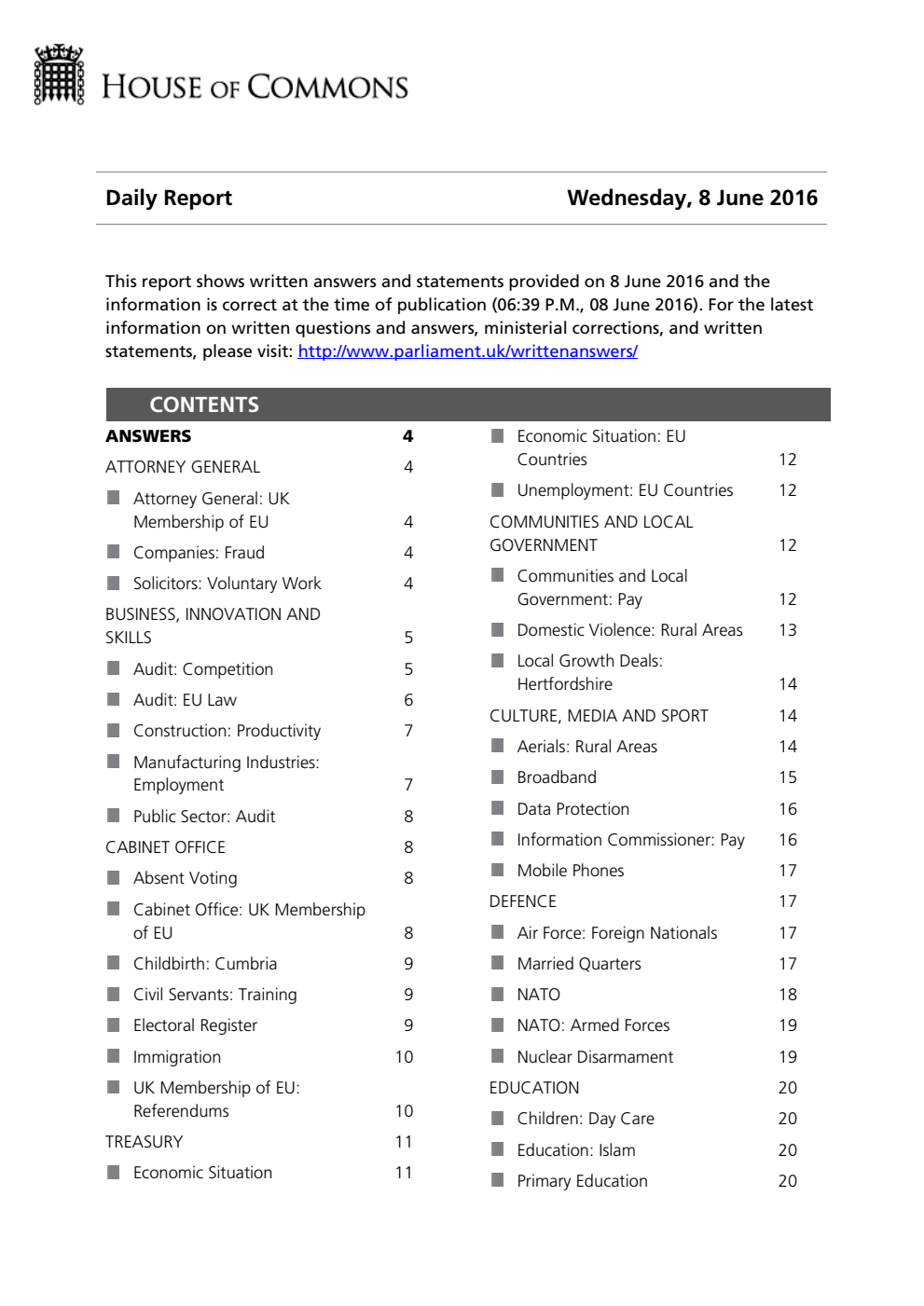 HOC Daily Report Written Answers 08.06.16