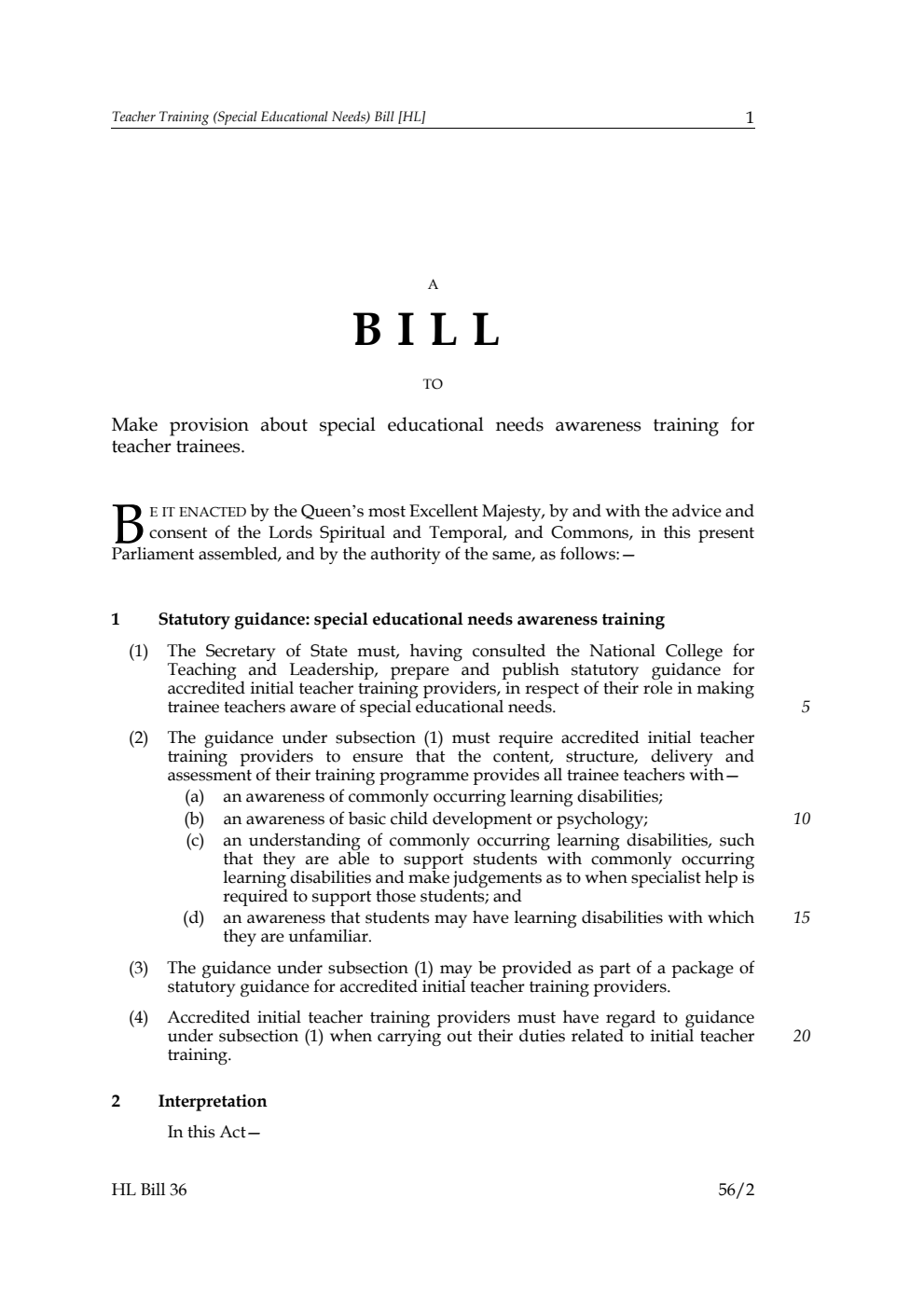 Teacher Training (Special Educational Needs) Bill