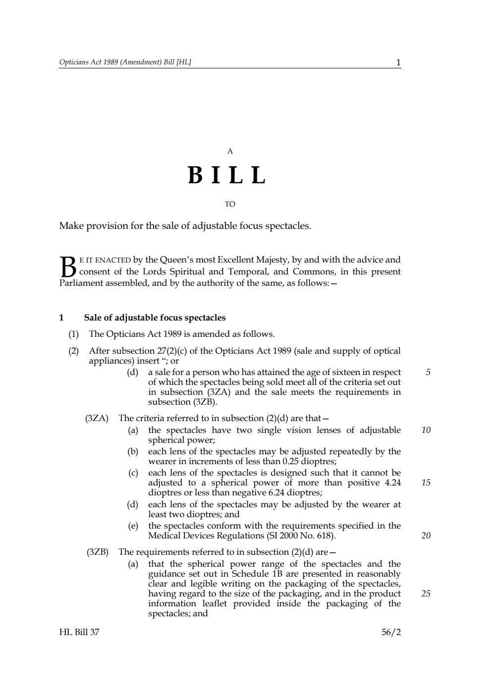 Opticians Act 1989 (Amendment) Bill