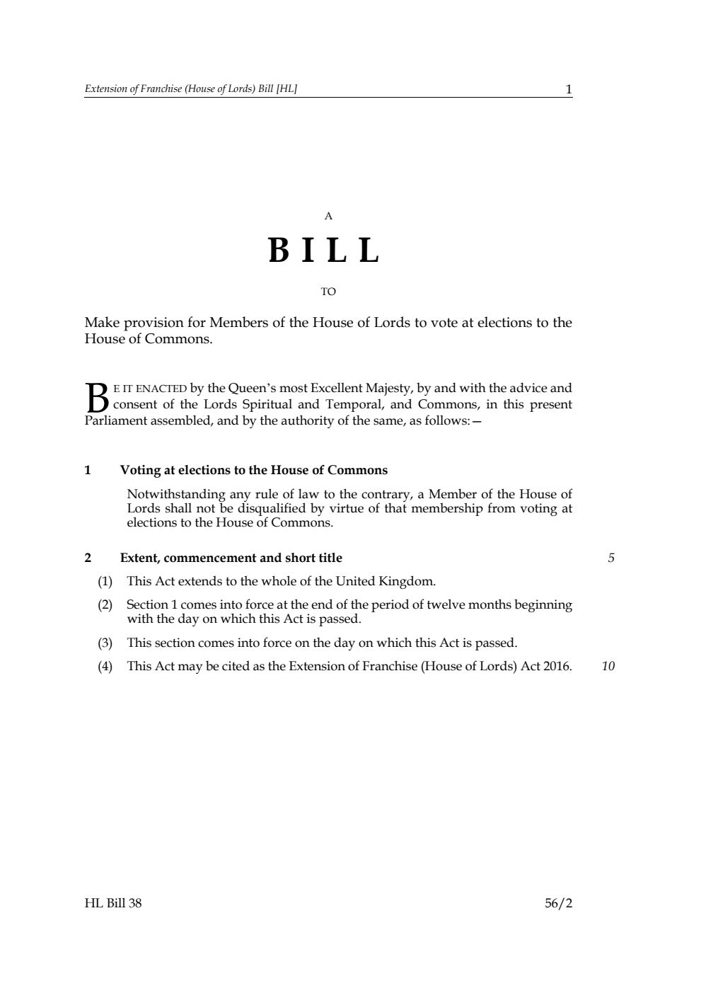 Extension of Franchise (House of Lords) Bill