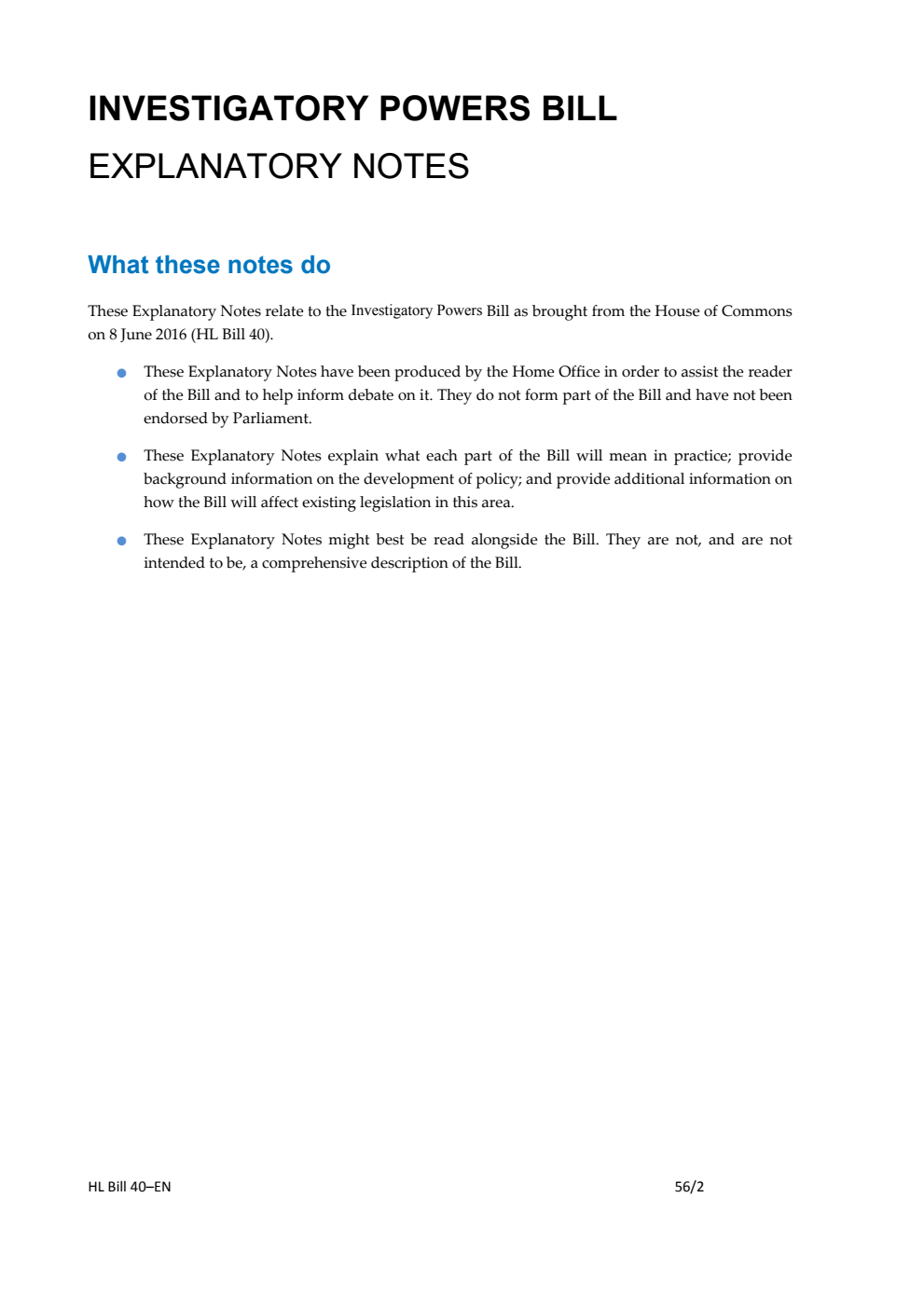 Investigatory Powers Bill Explanatory Notes