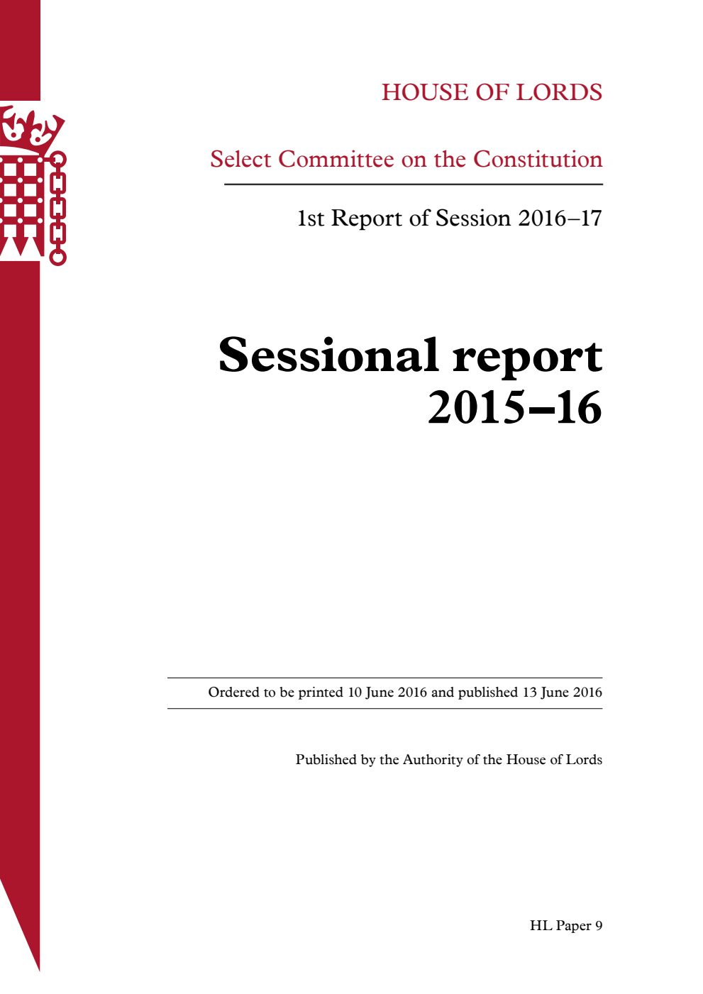 Constitution Committee 1st Report. Sessional report 2015–16