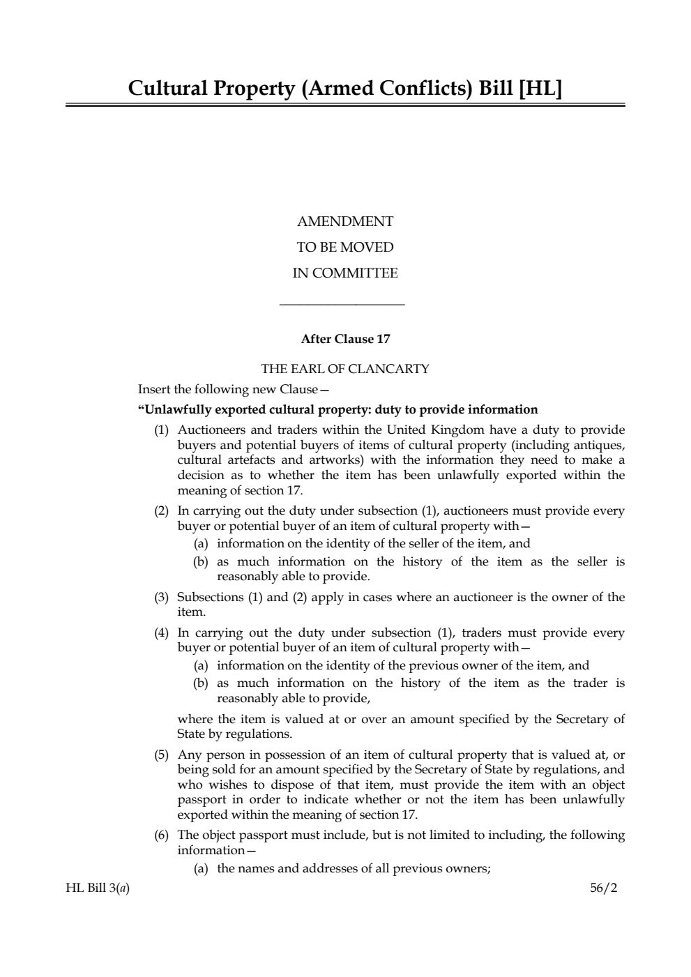 Cultural Property (Armed Conflicts) Bill Lords Amendments