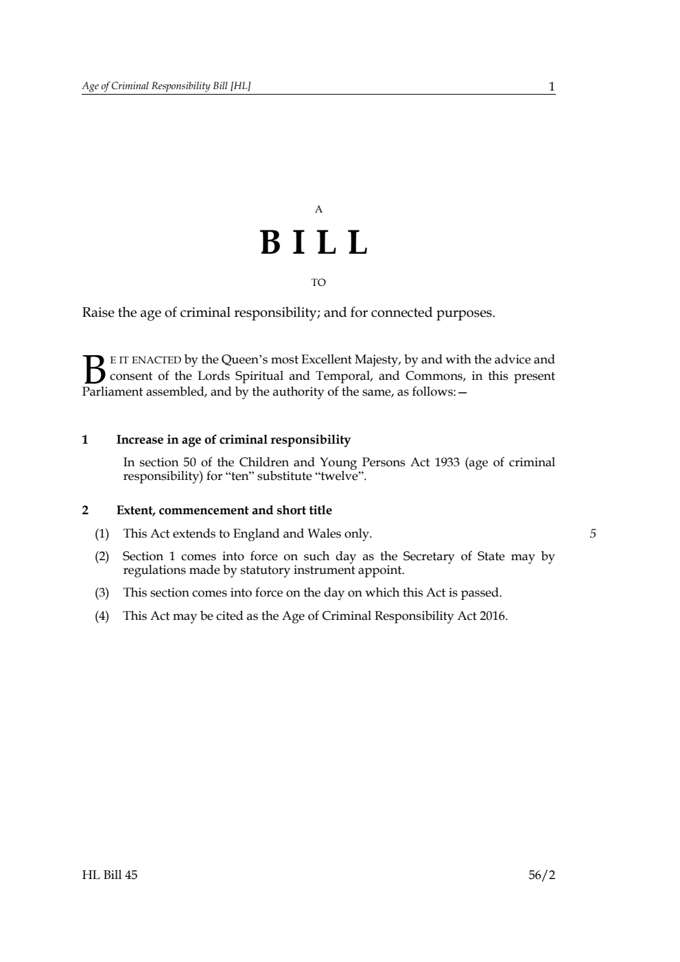 Age of Criminal Responsibility Bill