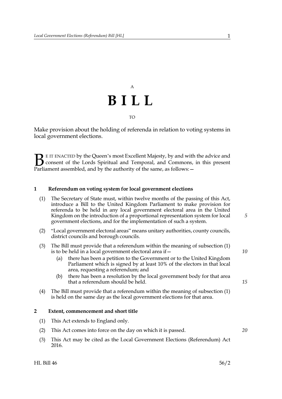 Local Government Elections (Referendum) Bill