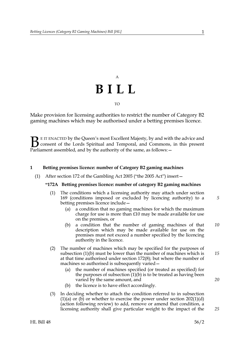 Betting Licences (Category B2 Gaming Machines) Bill