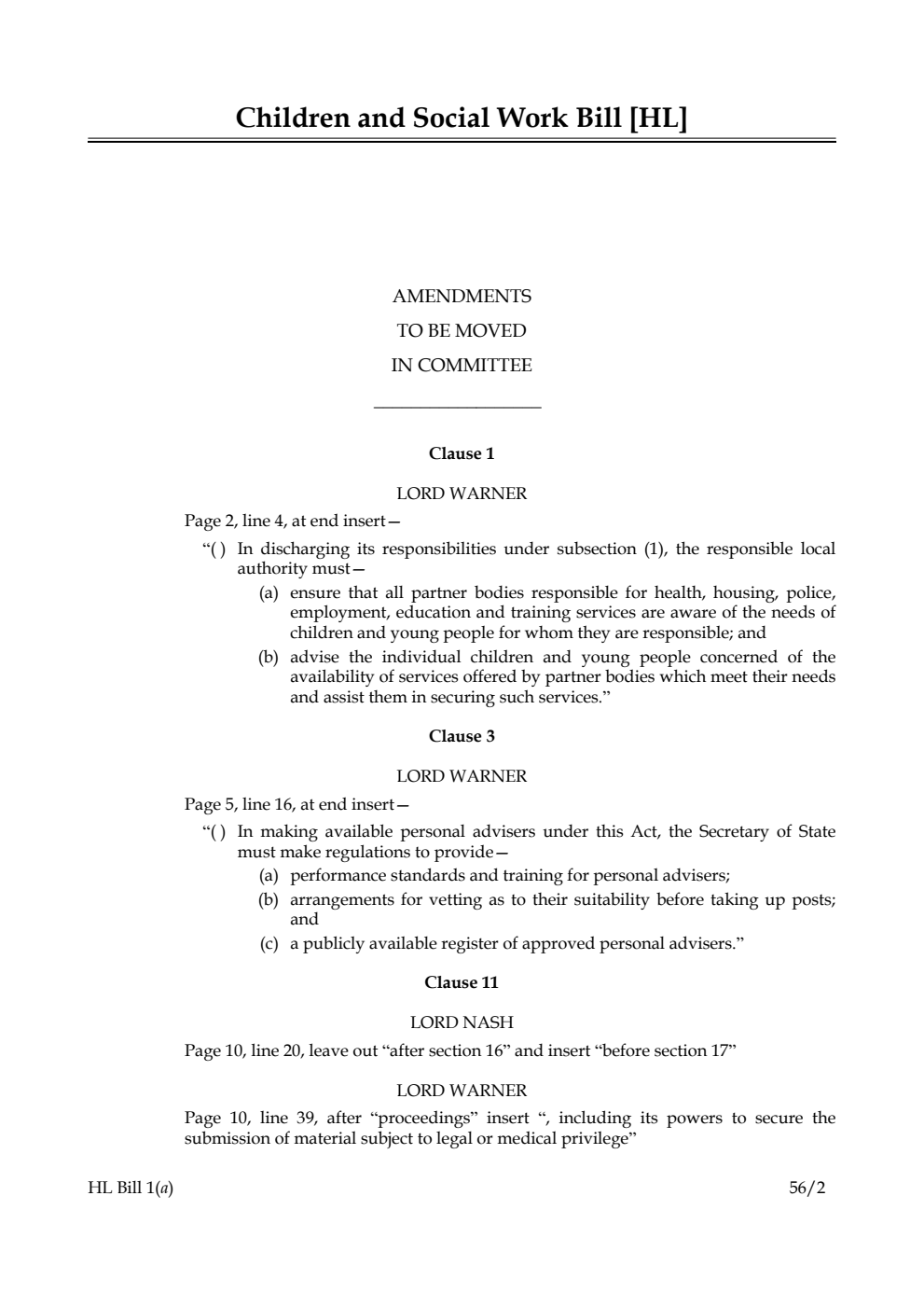 Children and Social Work Bill Lords Amendments