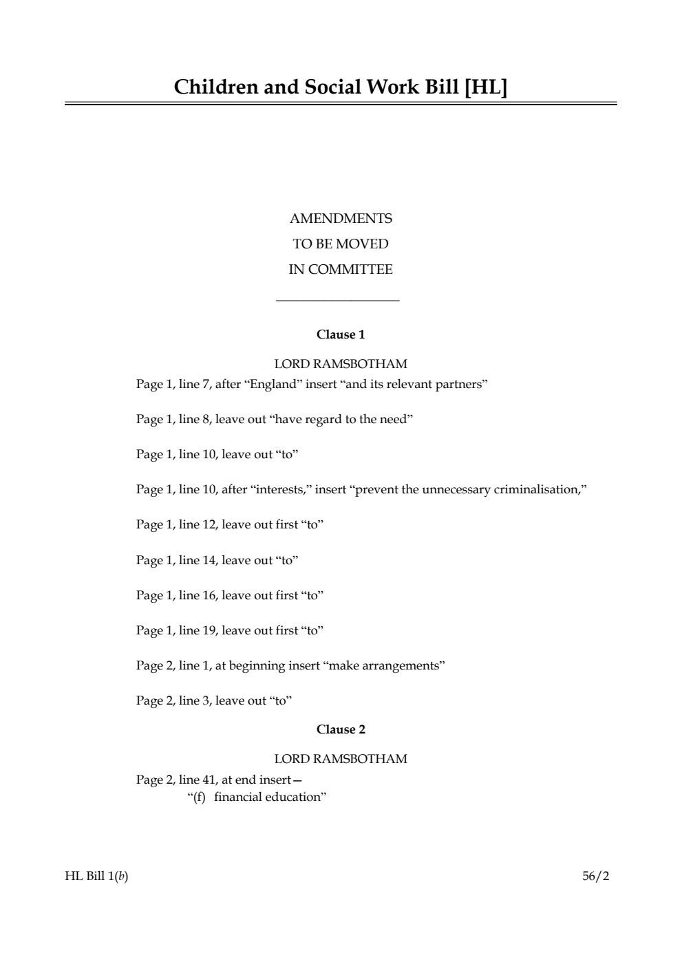 Children and Social Work Bill Lords Amendments