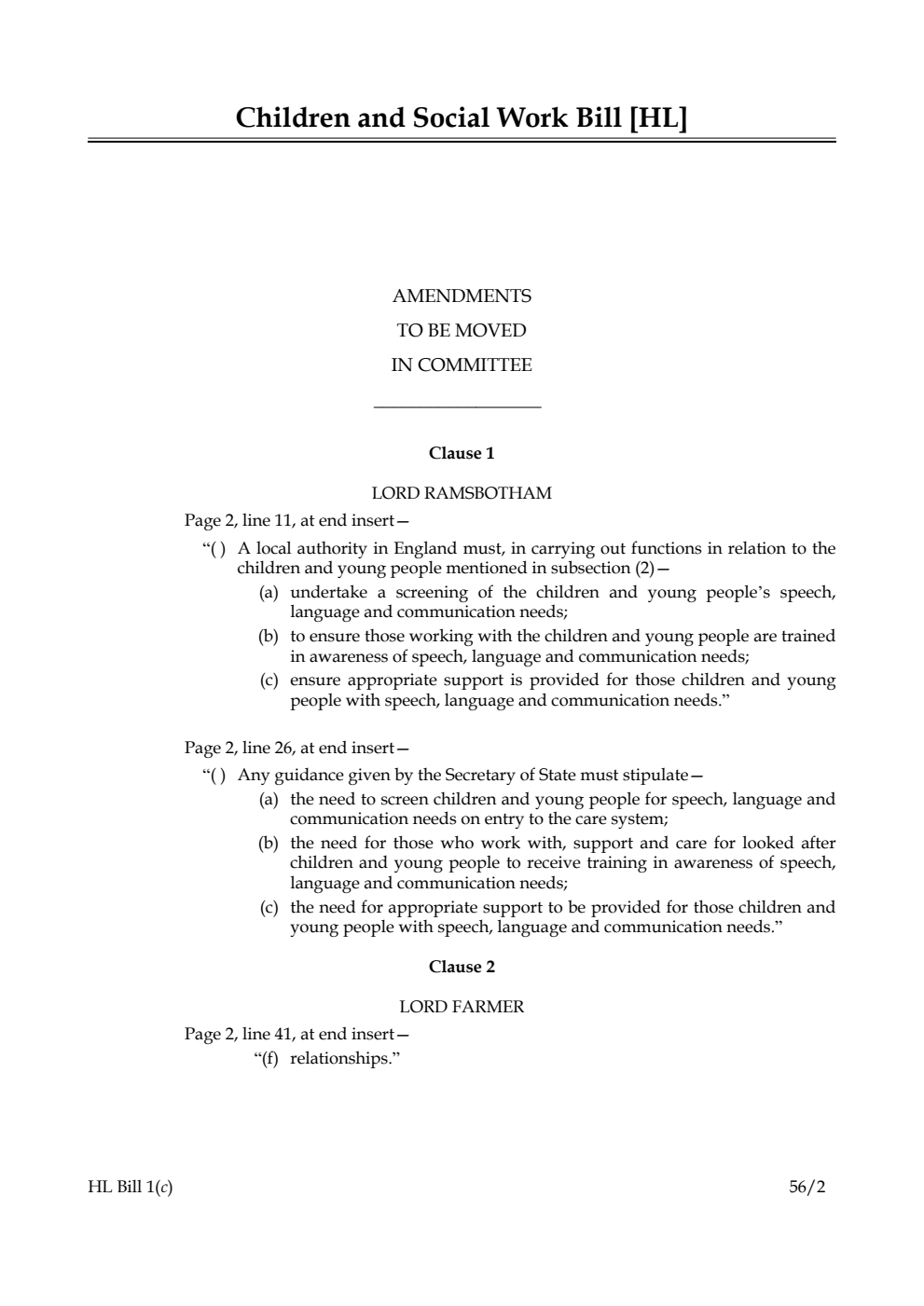 Children and Social Work Bill Lords Amendments