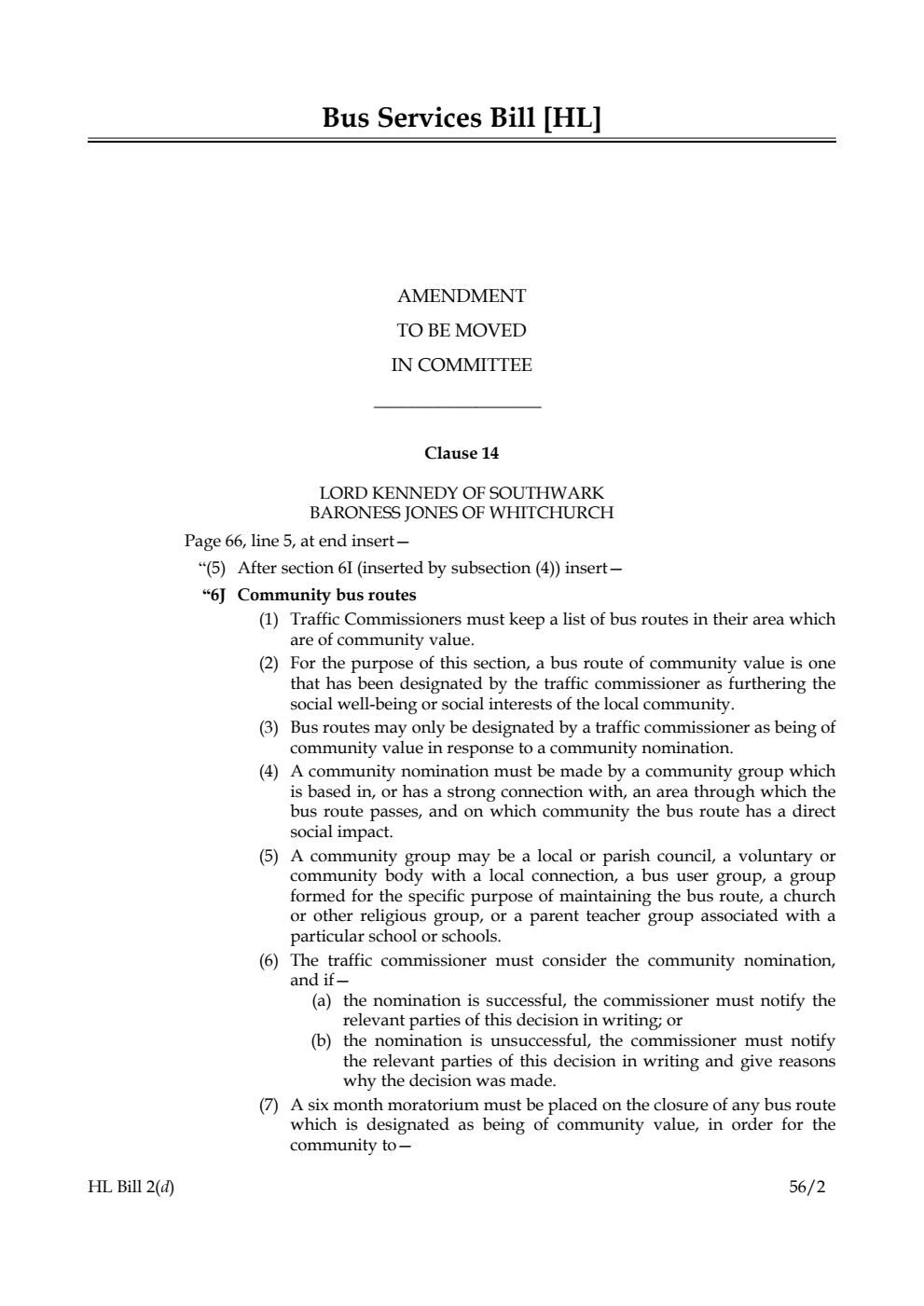 Bus Services Bill Lords Amendments