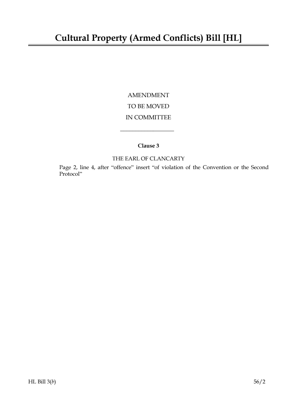 Cultural Property (Armed Conflicts) Bill Lords Amendments