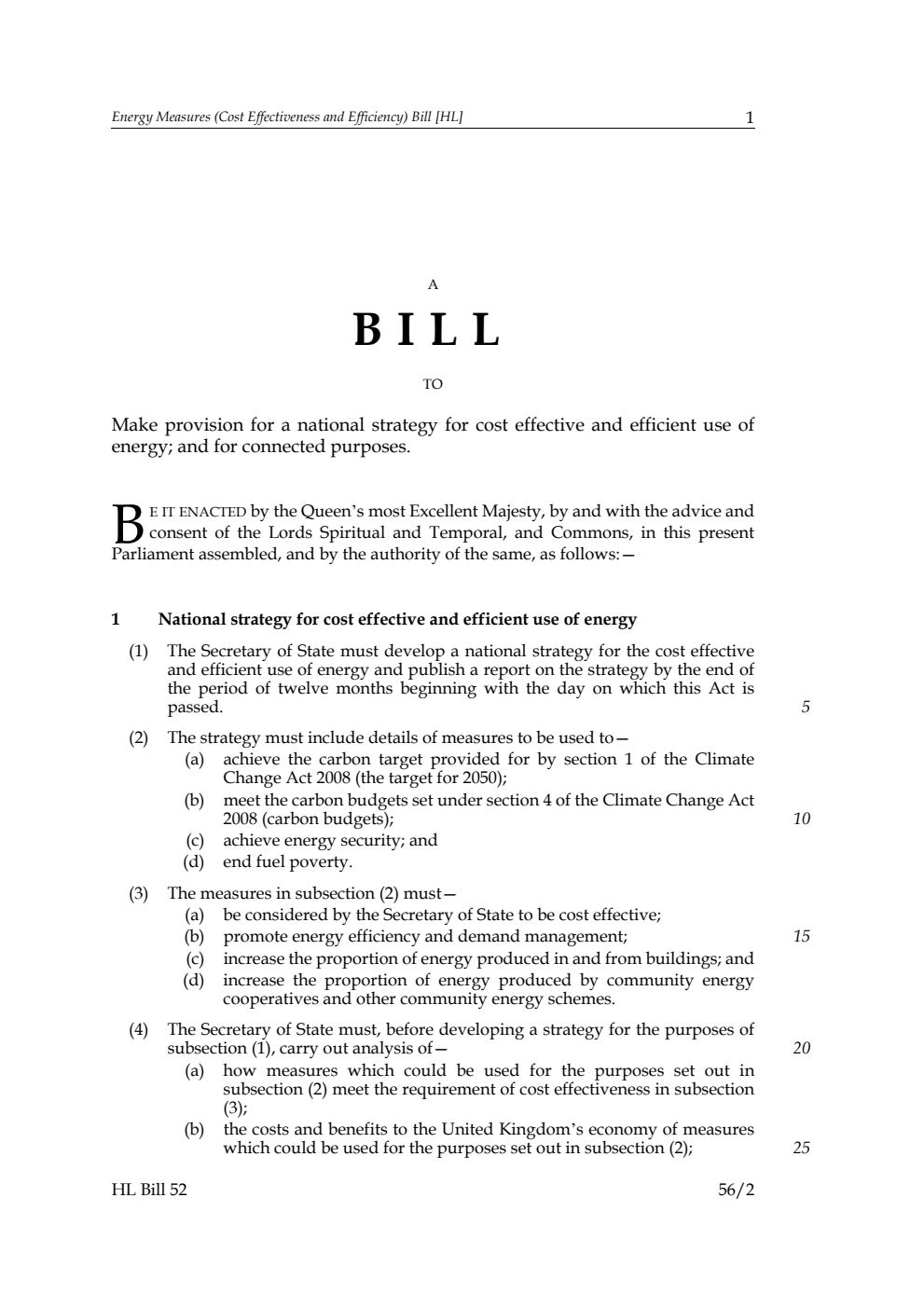 Energy Measures (Cost Effectiveness and Efficiency) Bill