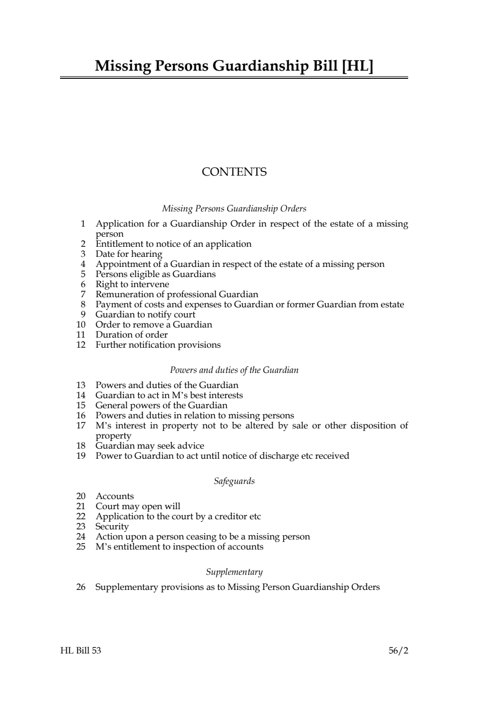 Missing Persons Guardianship Bill