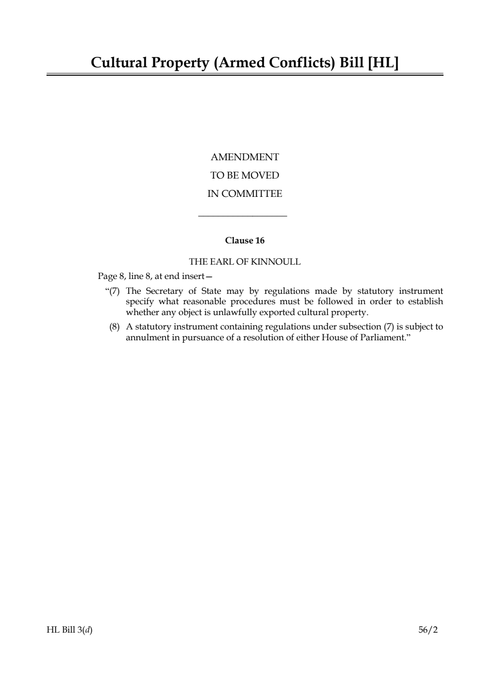 Cultural Property (Armed Conflicts) Bill Lords Amendments
