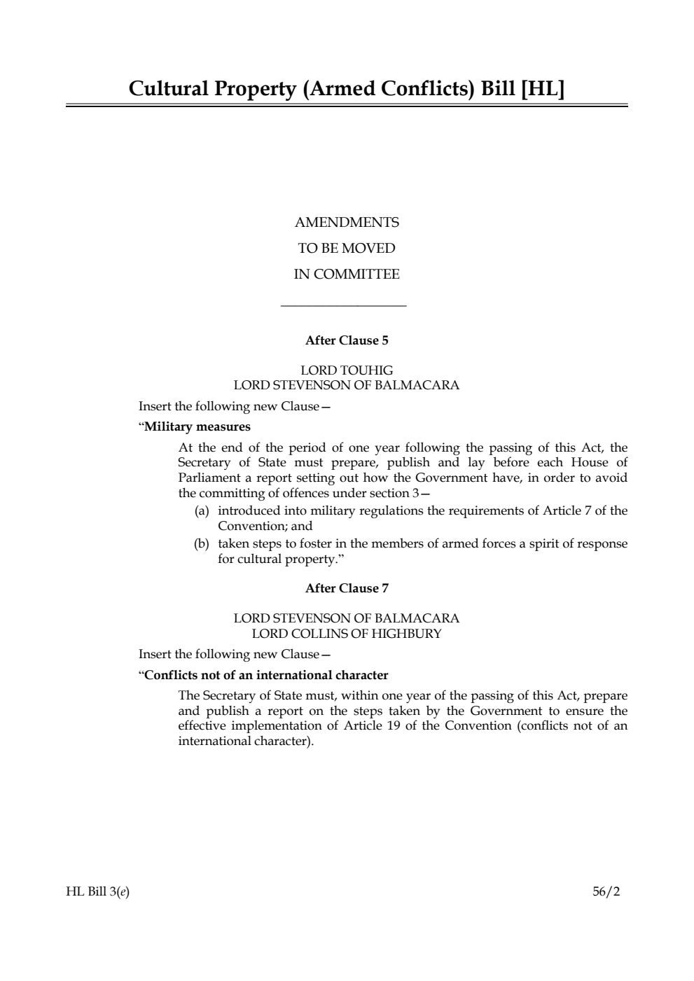 Cultural Property (Armed Conflicts) Bill Lords Amendments