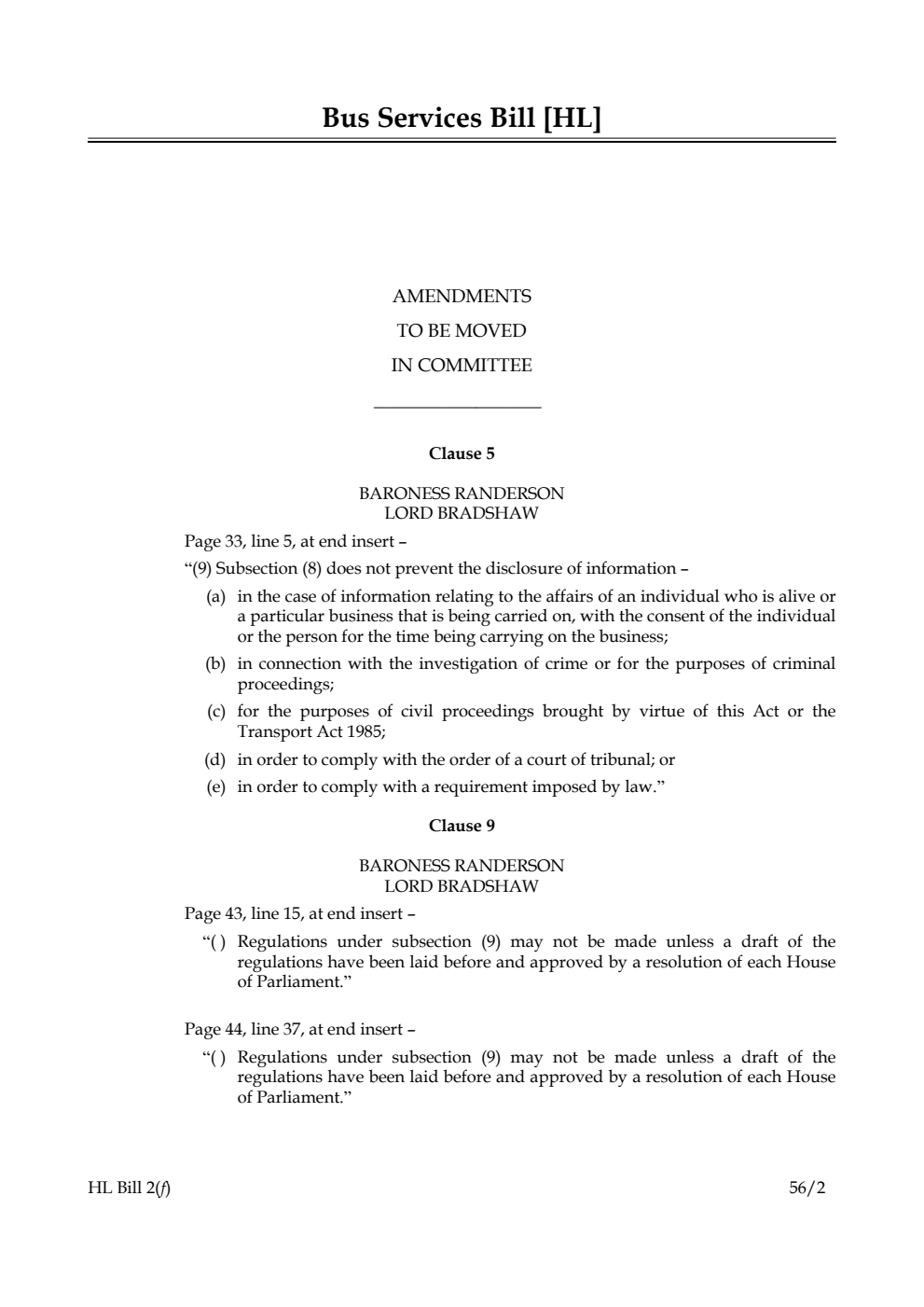 Bus Services Bill Lords Amendments