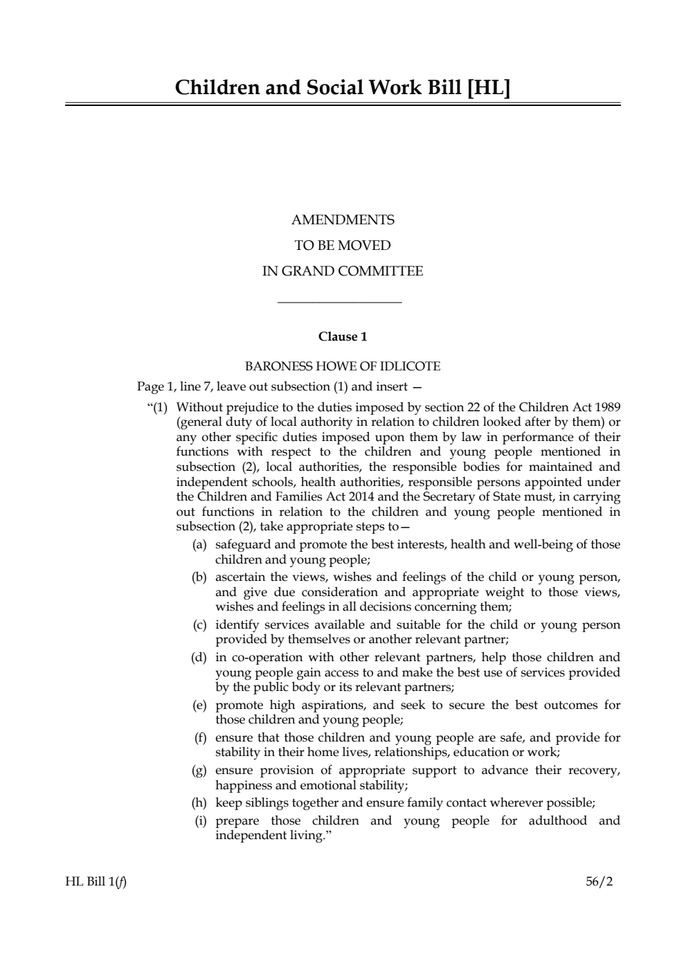 Children and Social Work Bill Lords Amendments