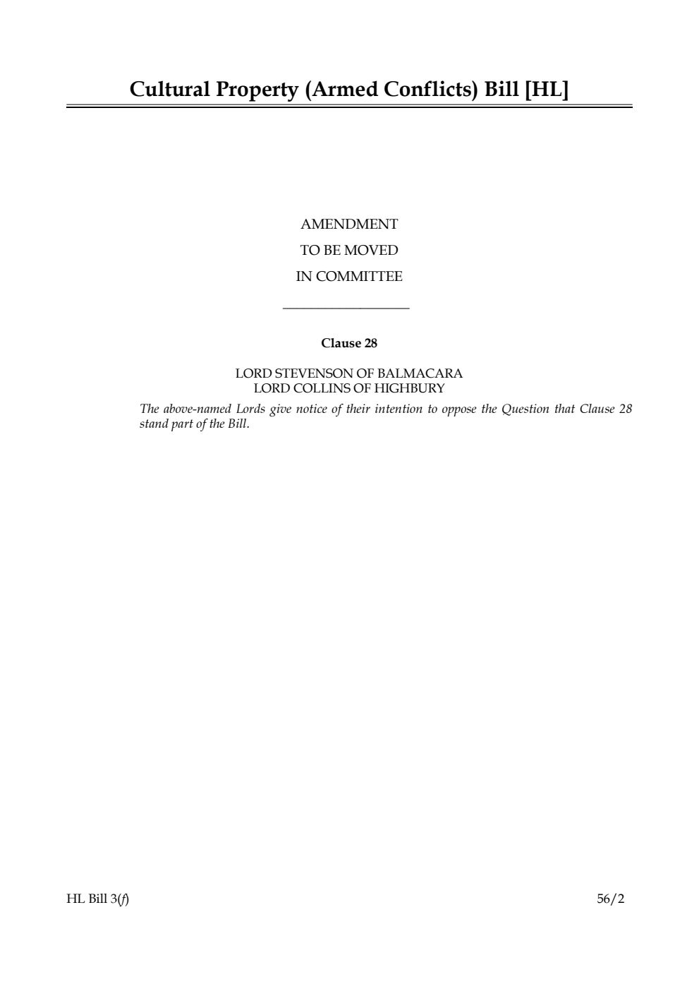 Cultural Property (Armed Conflicts) Bill Lords Amendments