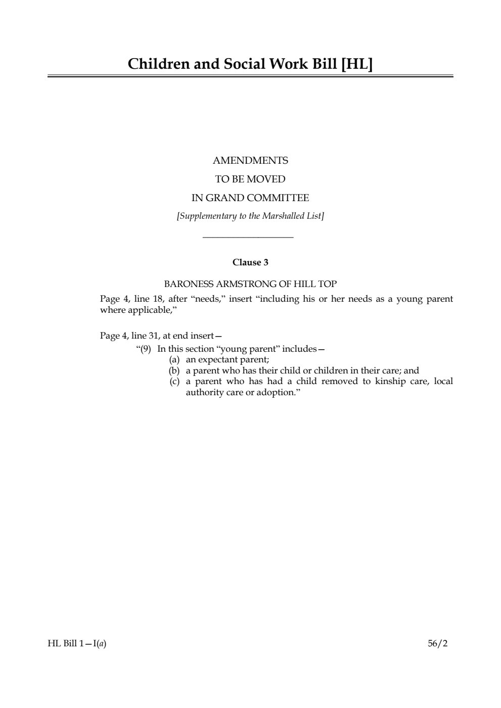 Children and Social Work Bill Lords Amendments