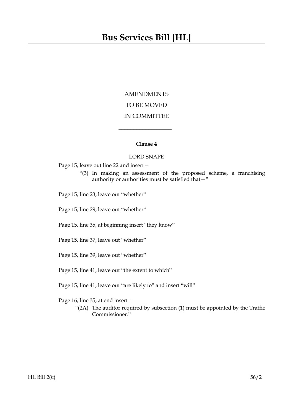 Bus Services Bill Lords Amendments