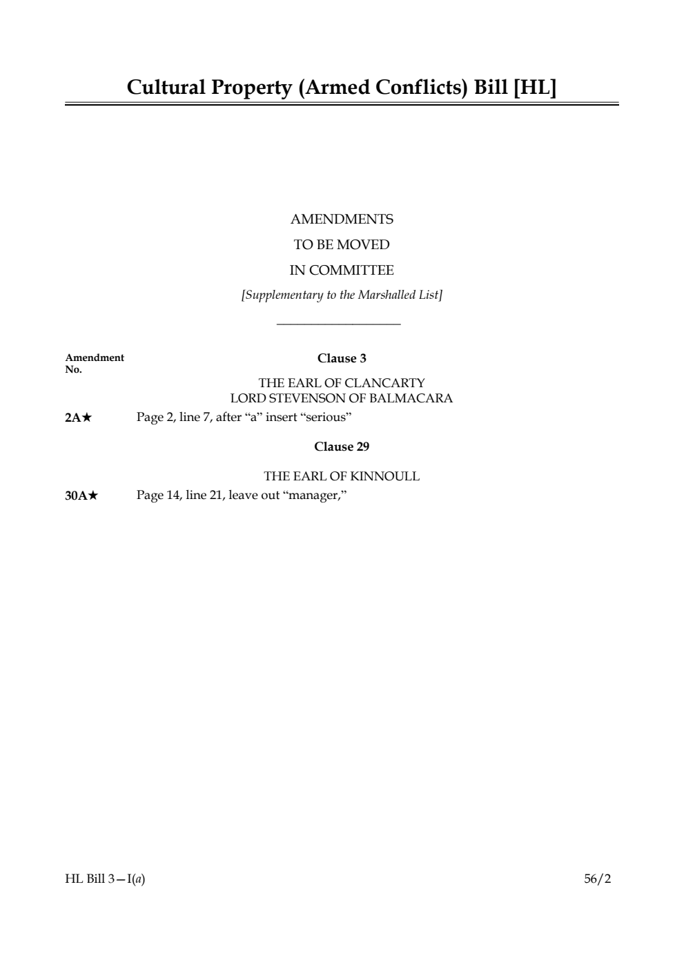 Cultural Property (Armed Conflicts) Bill Lords Amendments