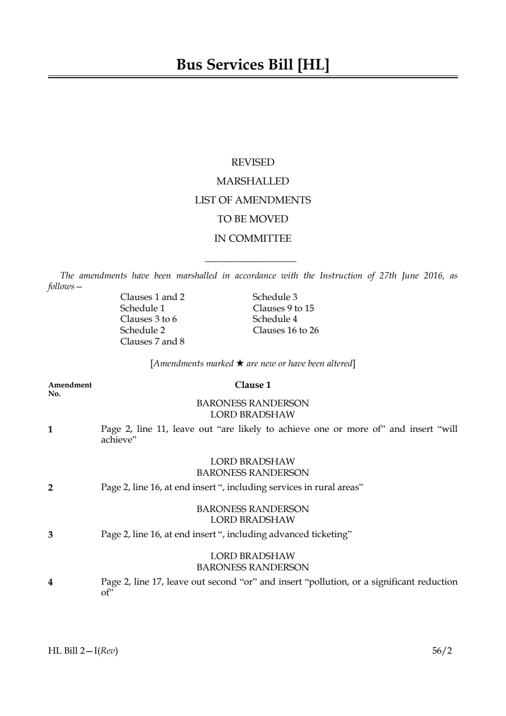 Bus Services Bill Lords Amendments Revised 1st Marshalled List