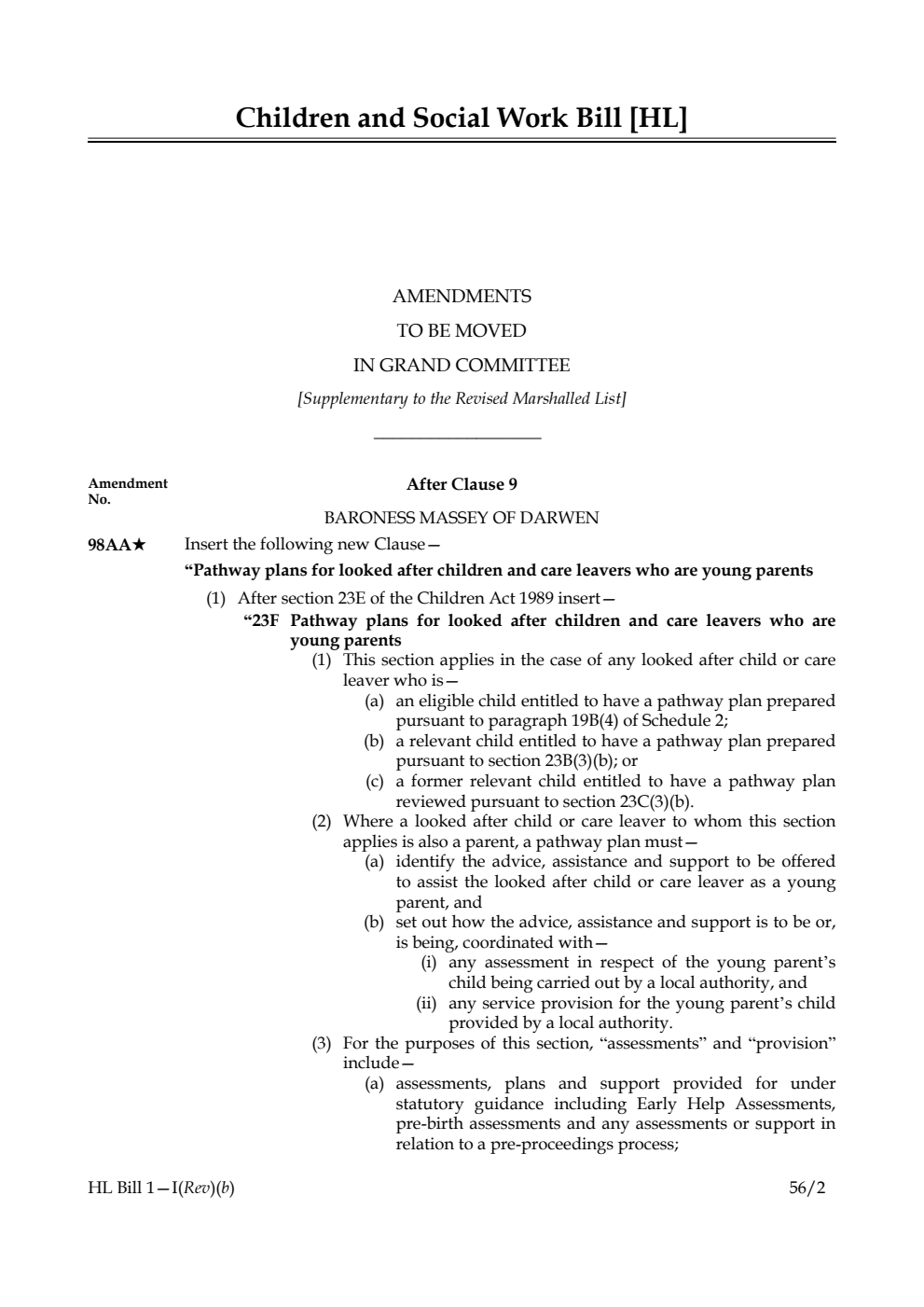 Children and Social Work Bill Lords Amendments