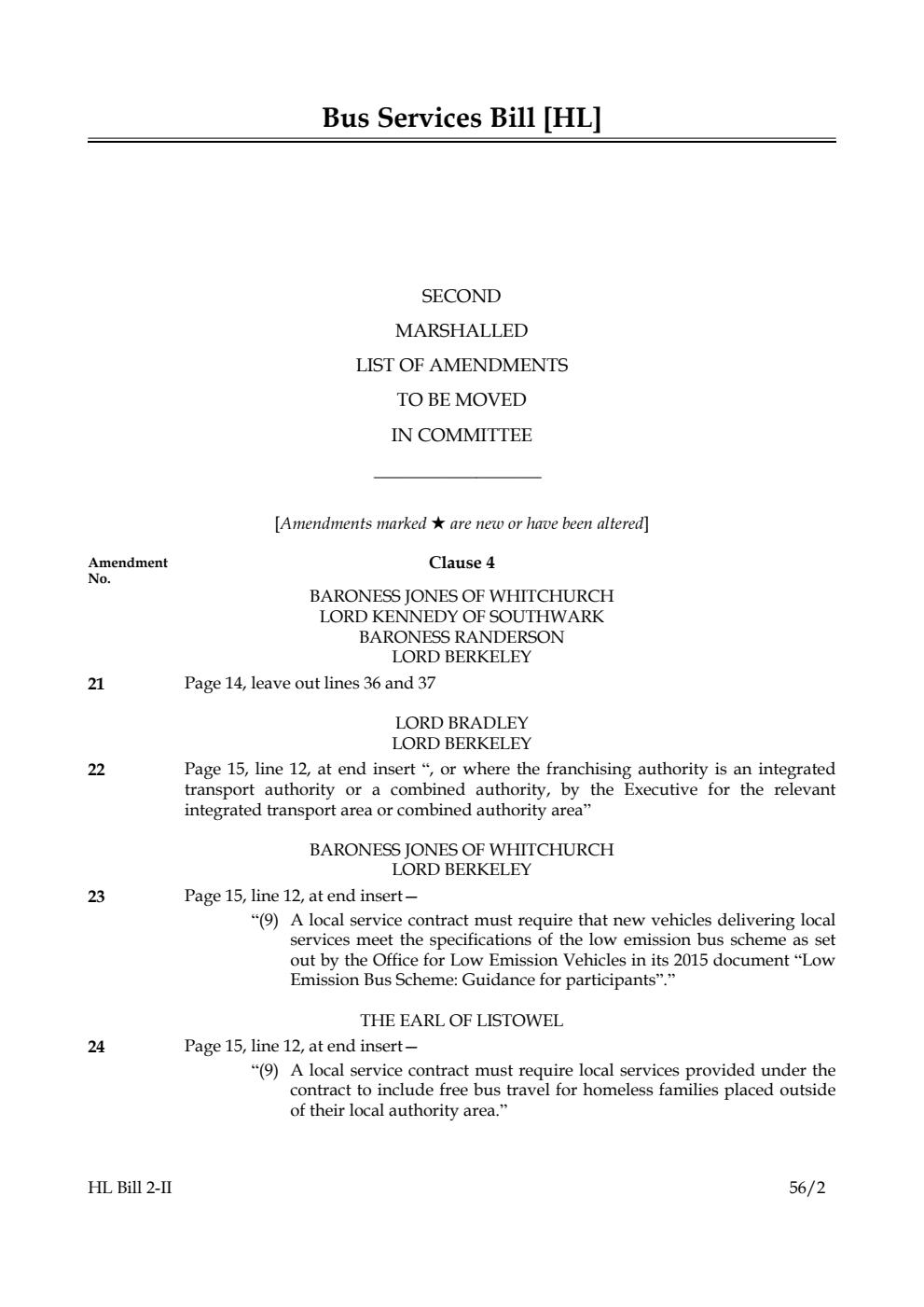 Bus Services Bill Lords Amendments 2nd Marshalled List