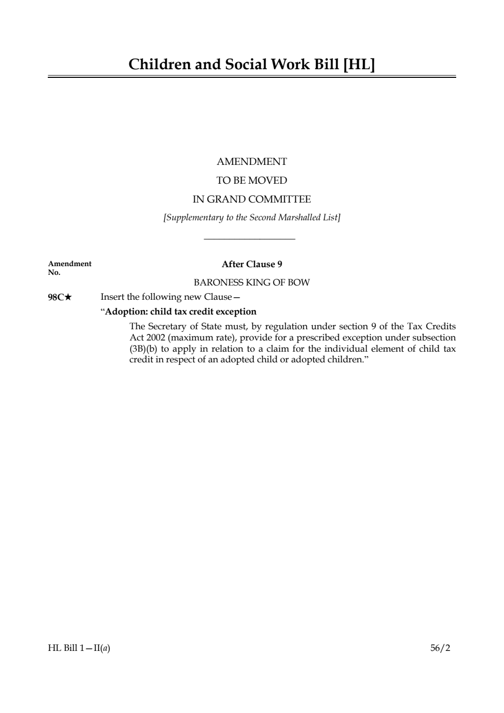 Children and Social Work Bill Lords Amendments