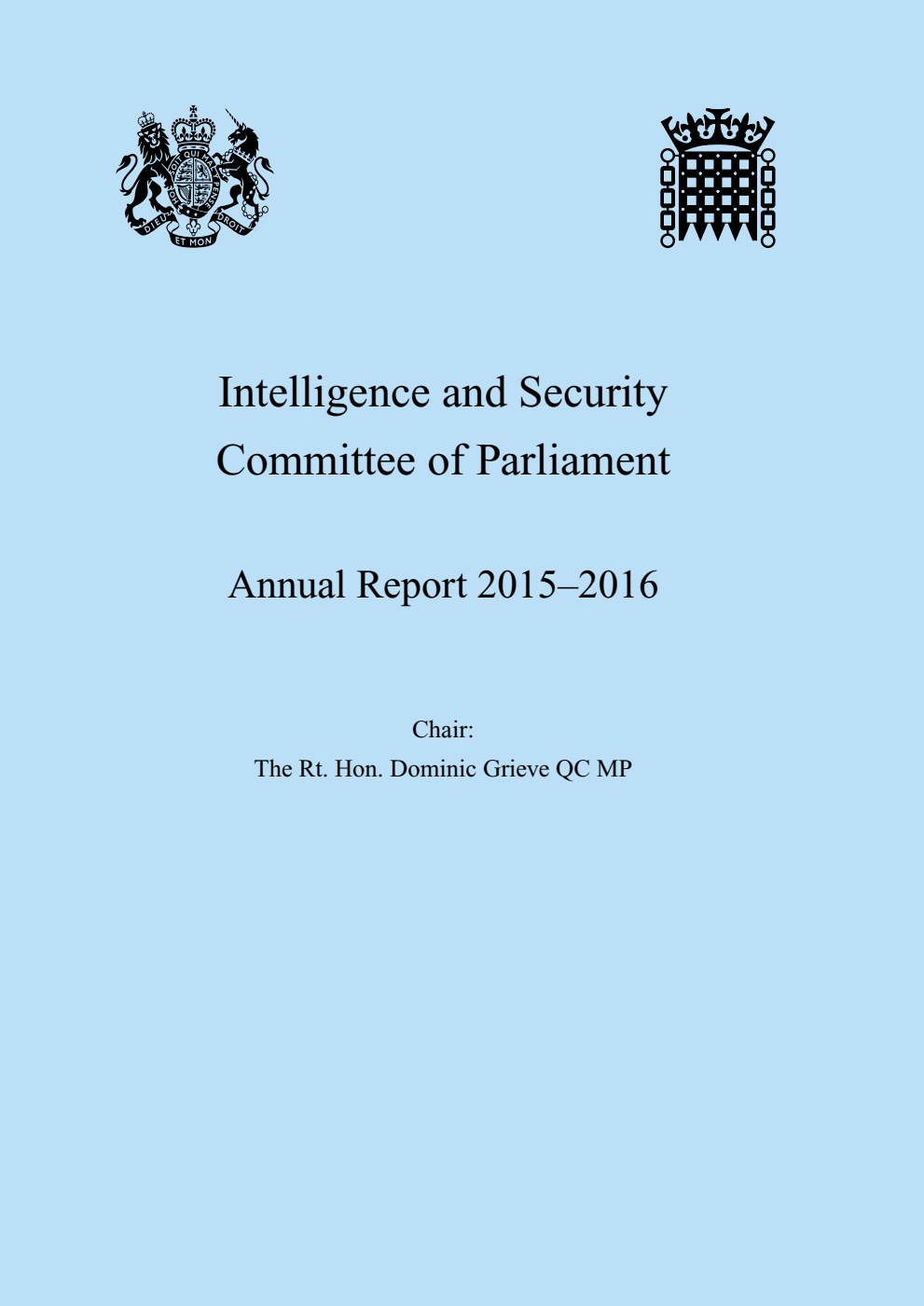 Intelligence and Security Committee of Parliament Annual Report 2015–2016