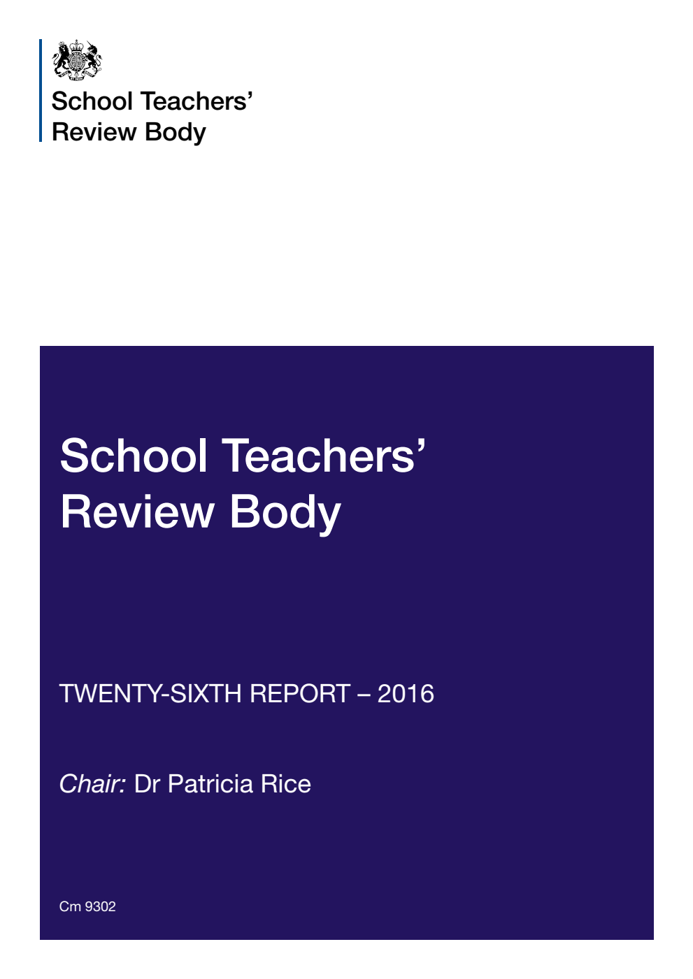 School Teachers' Review Body 26th Report - 2016