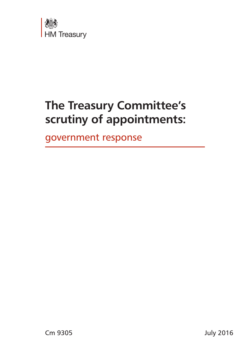 The Treasury Committee’s scrutiny of appointments: government response