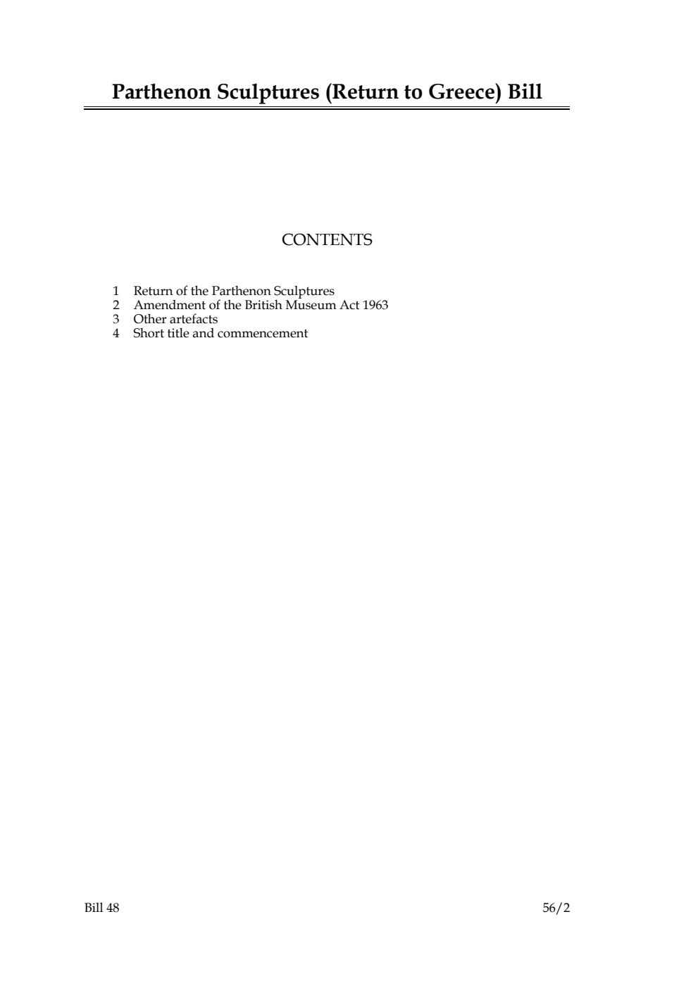 Parthenon Sculptures (Return to Greece) Bill