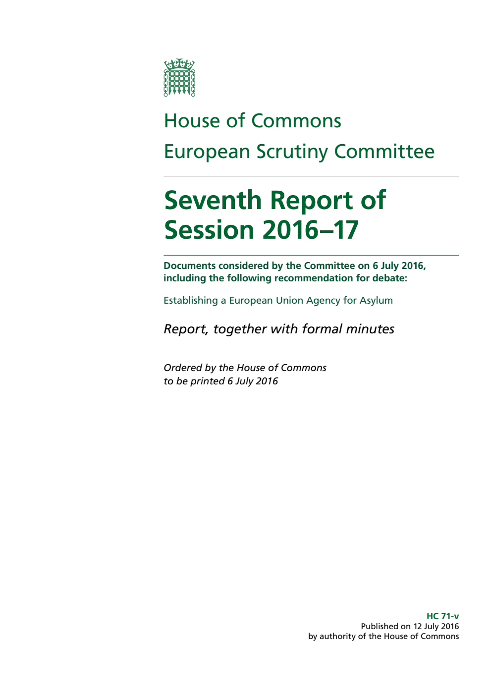 European Scrutiny Committee 7th Report of Session 2016-17