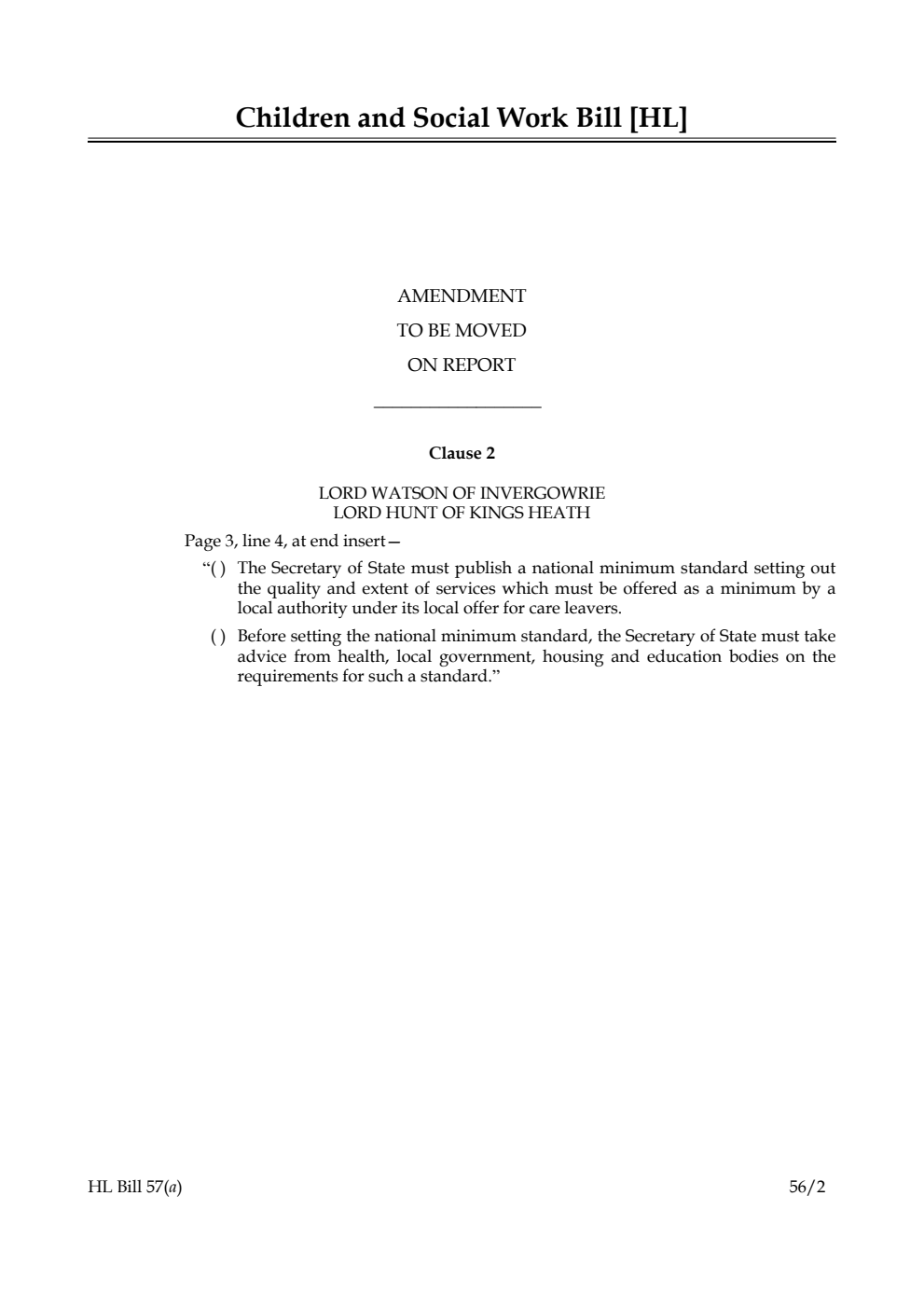 Children and Social Work Bill Lords Amendments