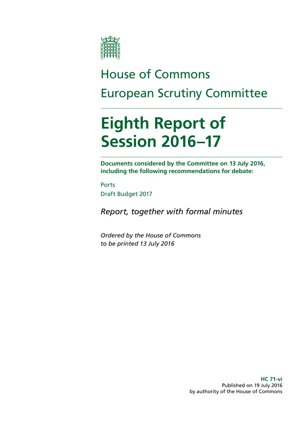 European Scrutiny Committee 8th Report of Session 2016-17