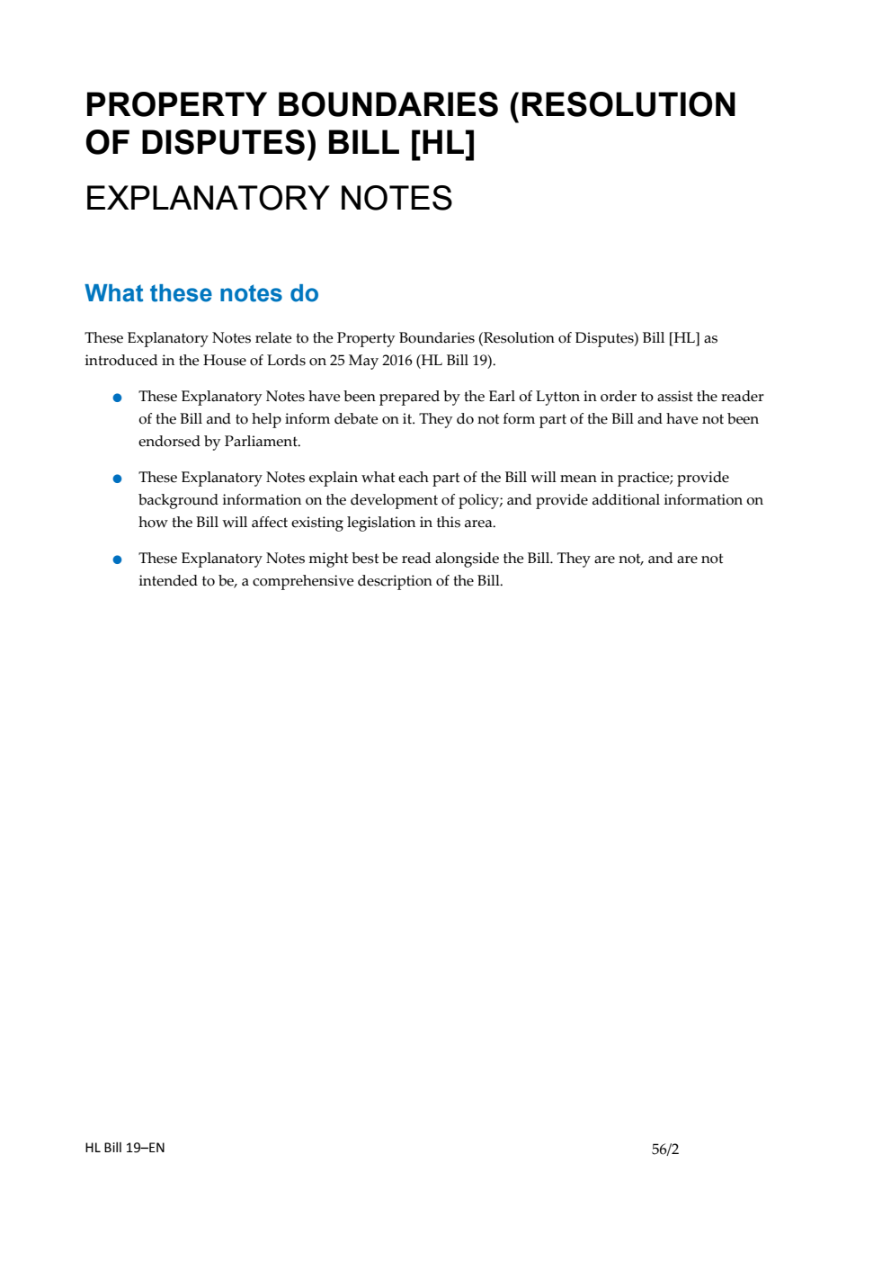 Property Boundaries (Resolution of Disputes) Bill Explanatory Notes