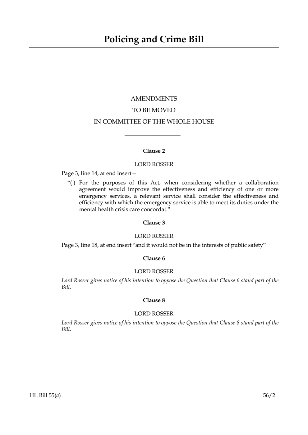 Policing and Crime Bill Lords Amendments