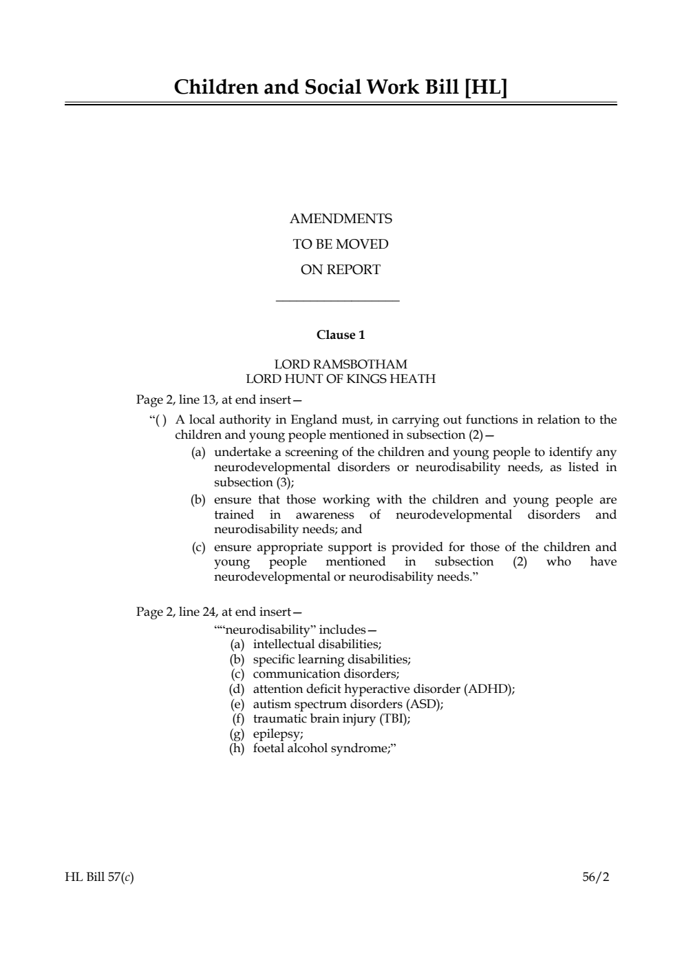 Children and Social Work Bill Lords Amendments